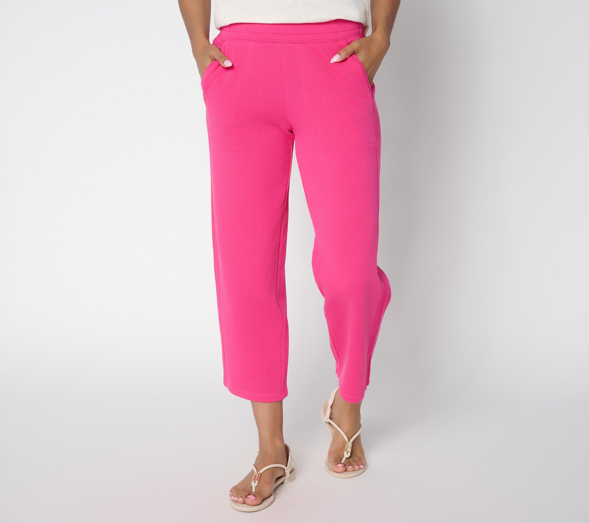 Denim & Co. Beach Petite Tideline Terry Crop Pants with Pockets