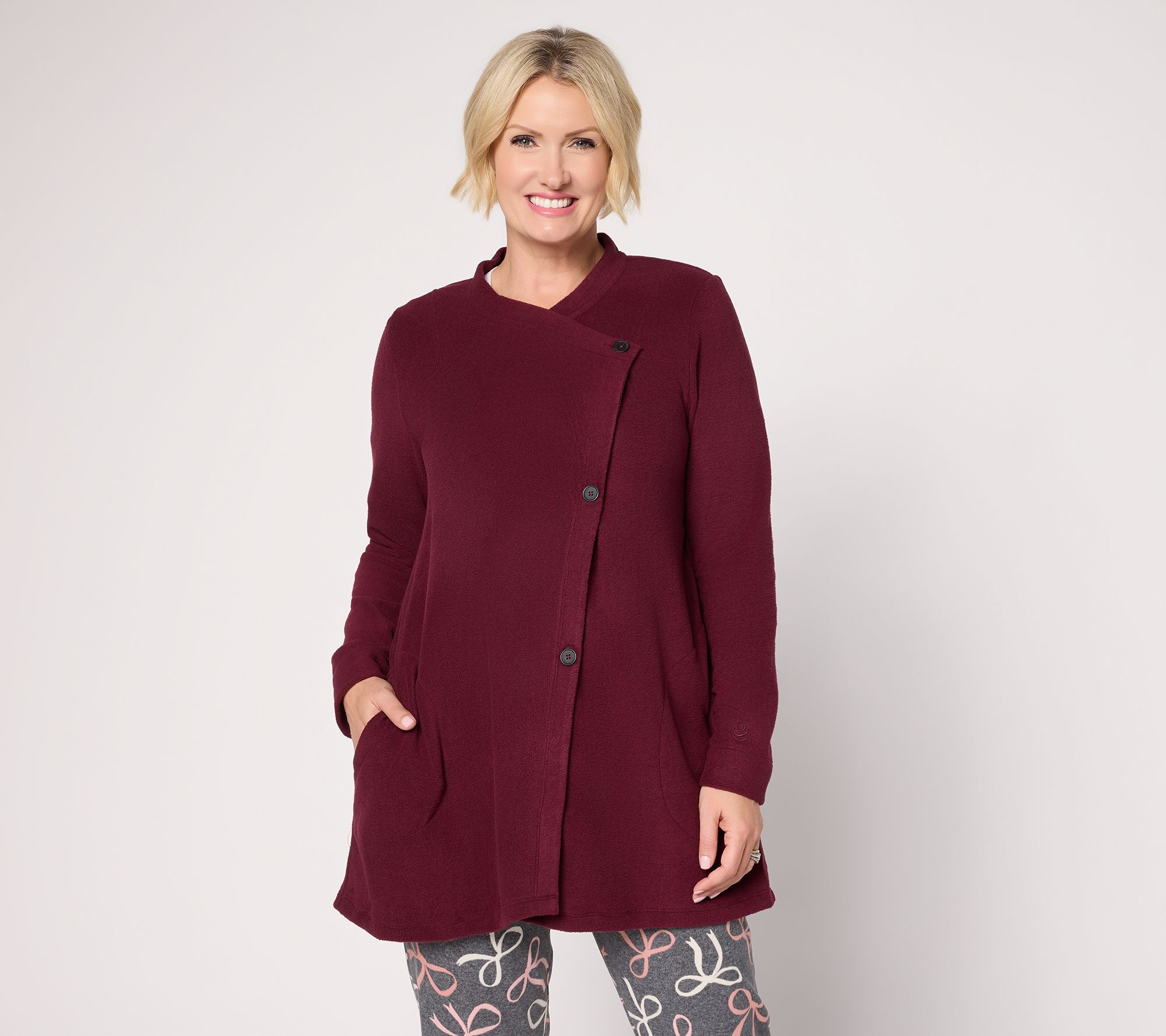 "As Is" Cuddl Duds Fleecewear with Stretch Button Front Wrap