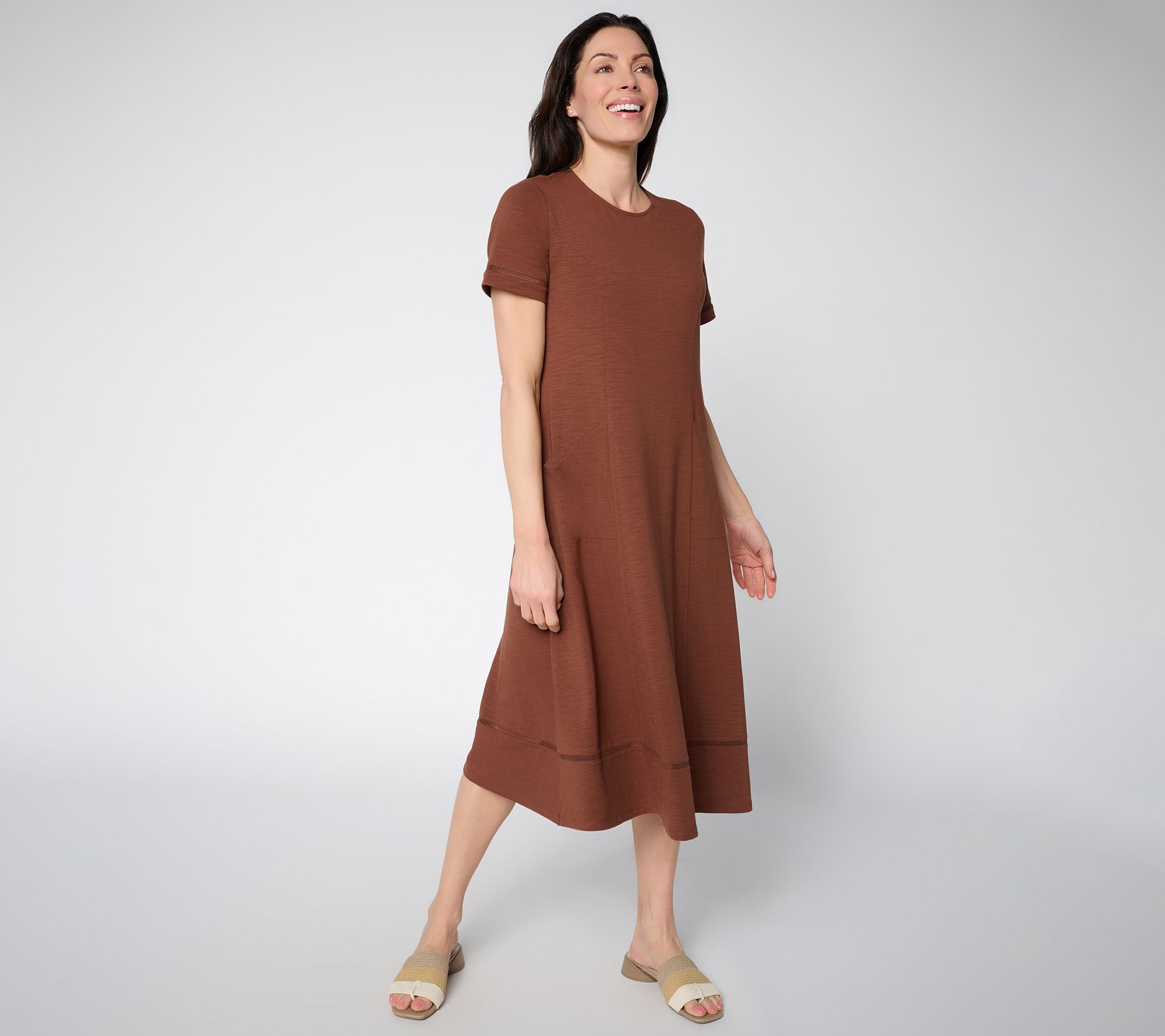 Joan Rivers Petite Crew Neck Cotton Slub Midi Dress