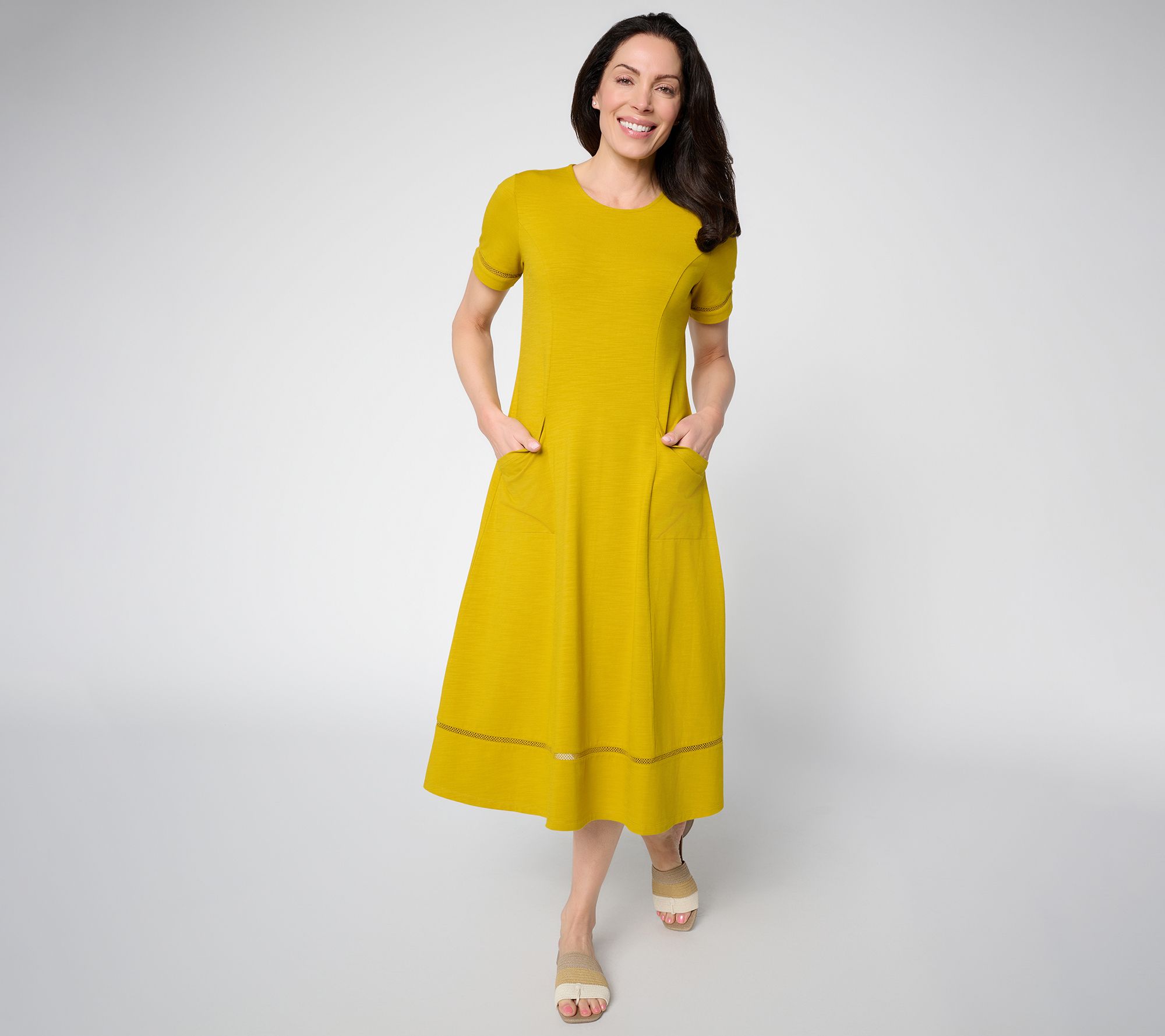 Joan Rivers Petite Crew Neck Cotton Slub Midi Dress