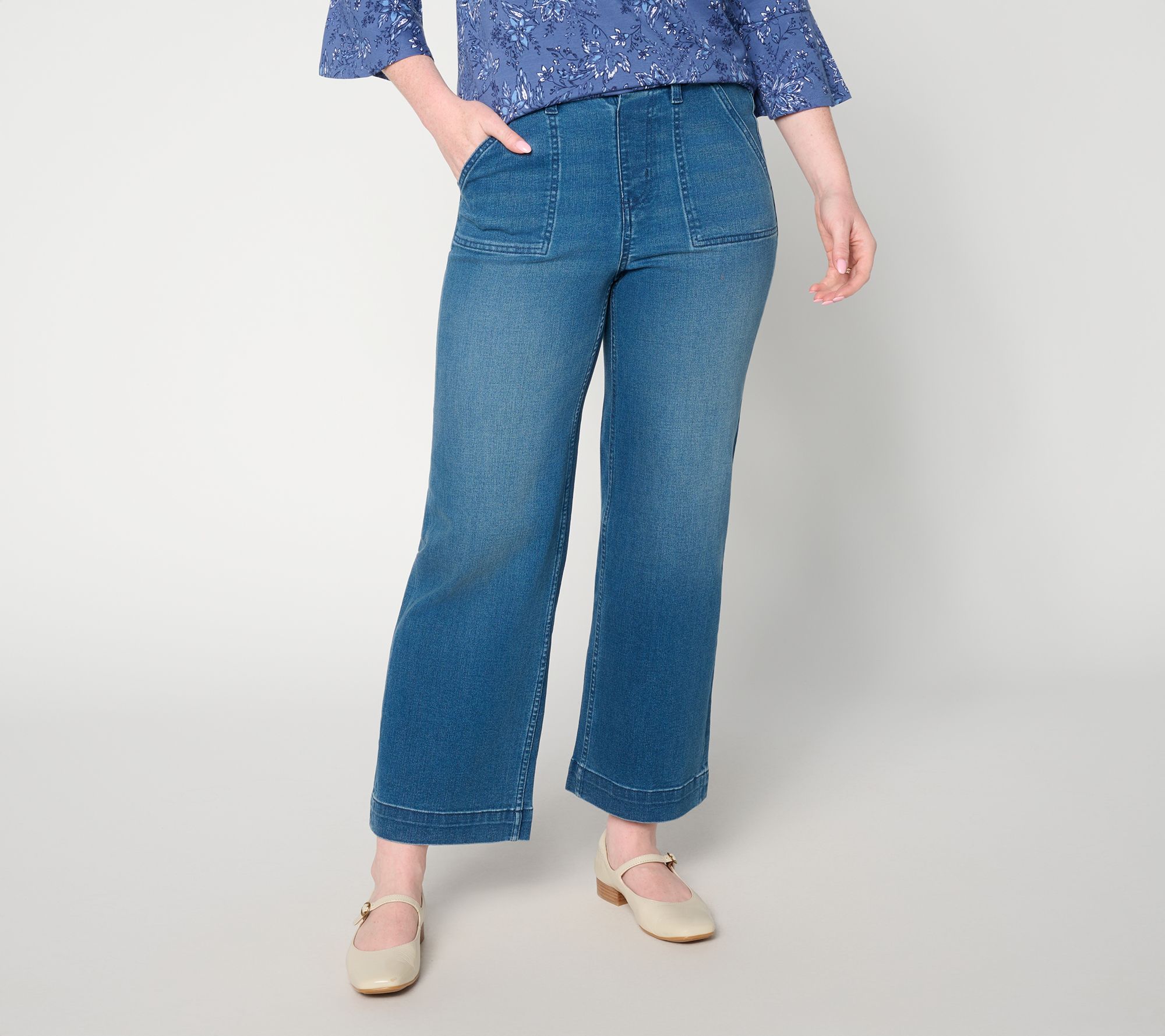 Denim & Co. Petite So Soft Denim Wide Leg Ankle Jeans