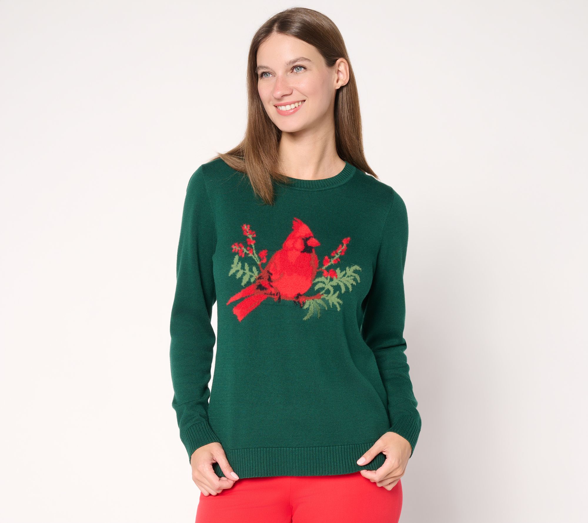 "As Is" Joan Rivers Cotton Intarsia Cardinal Sweataer