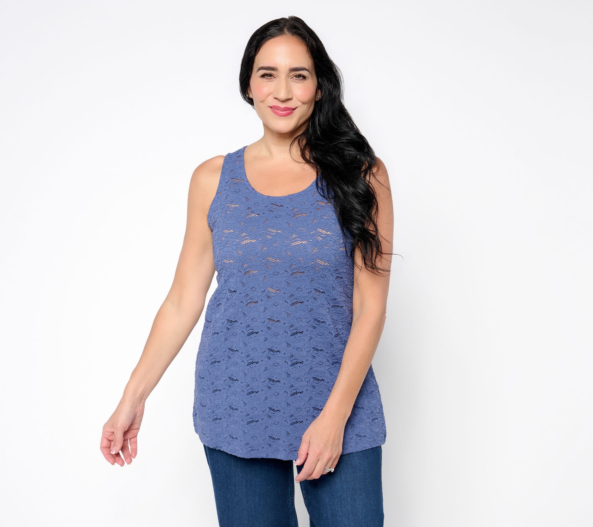 LOGO Layers by Lori Goldstein Scoop Neck Stretch Lace Tank