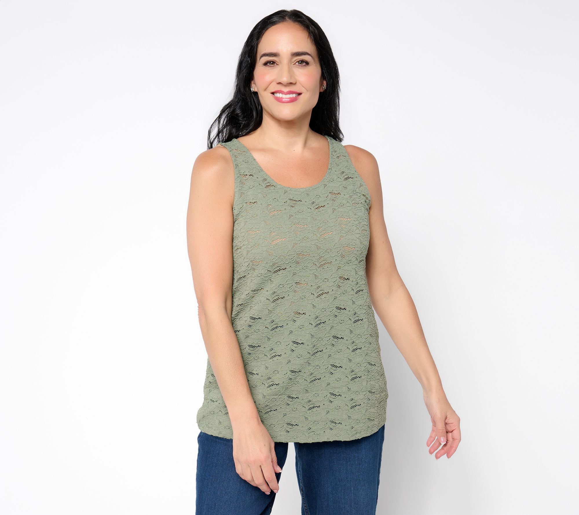 LOGO Layers by Lori Goldstein Scoop Neck Stretch Lace Tank