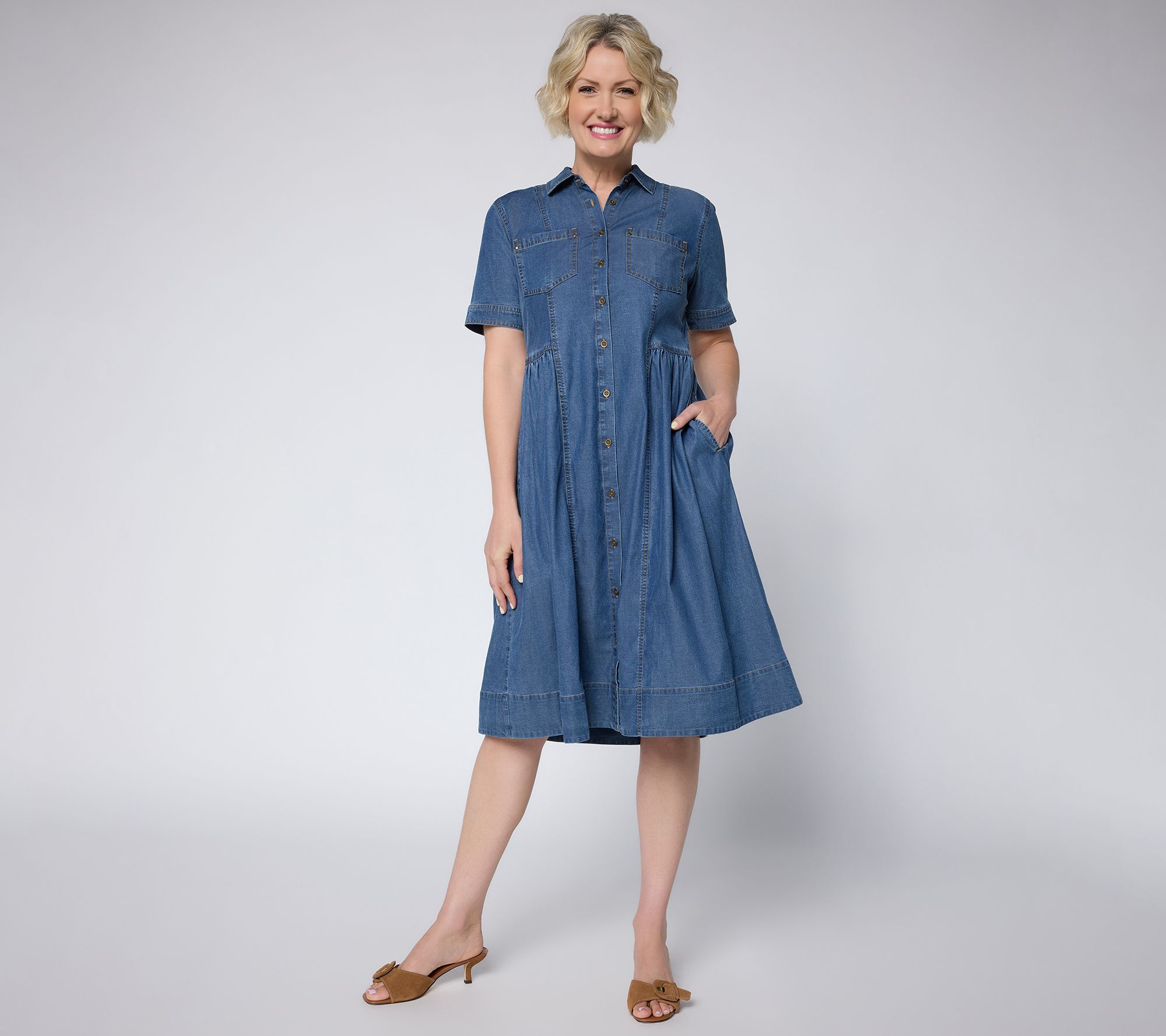 Joan Rivers Patch Pocket Petite Tencel Midi Length Denim Dress