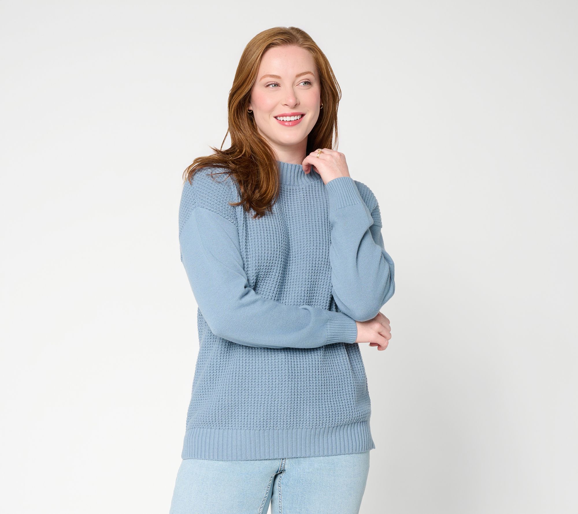 Belle by Kim Gravel Waffle Knit Mock Neck Sweater