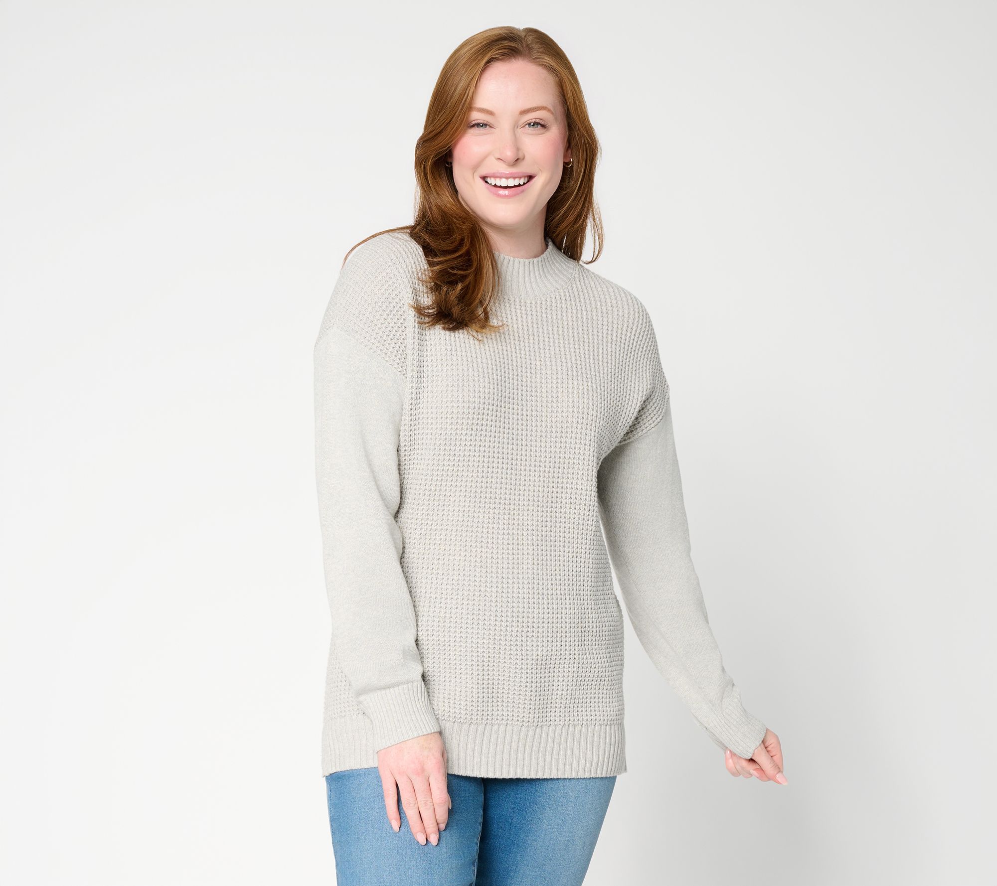 Belle by Kim Gravel Waffle Knit Mock Neck Sweater