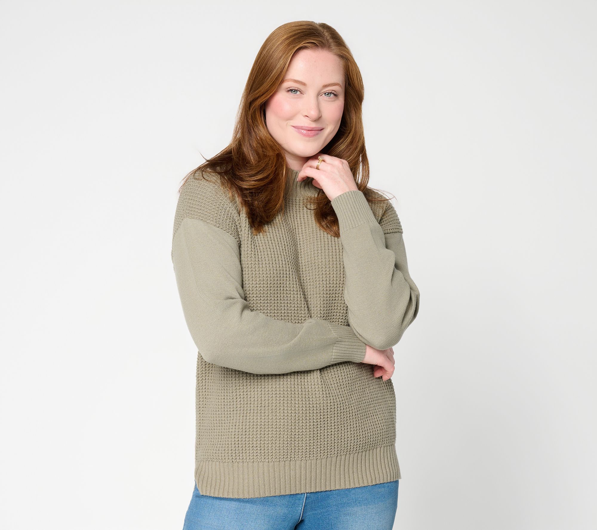 Belle by Kim Gravel Waffle Knit Mock Neck Sweater