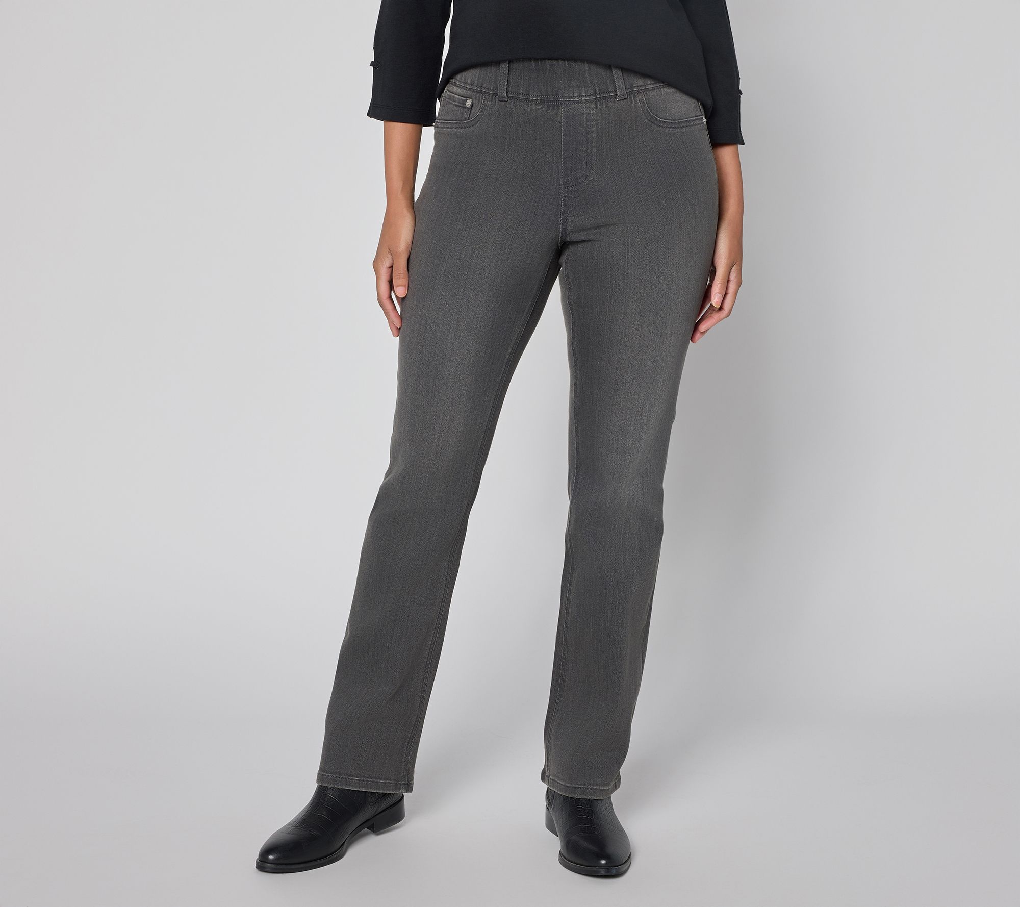 "As Is" Denim & Co. Regular Black Easy Stretch Baby Boot Jean