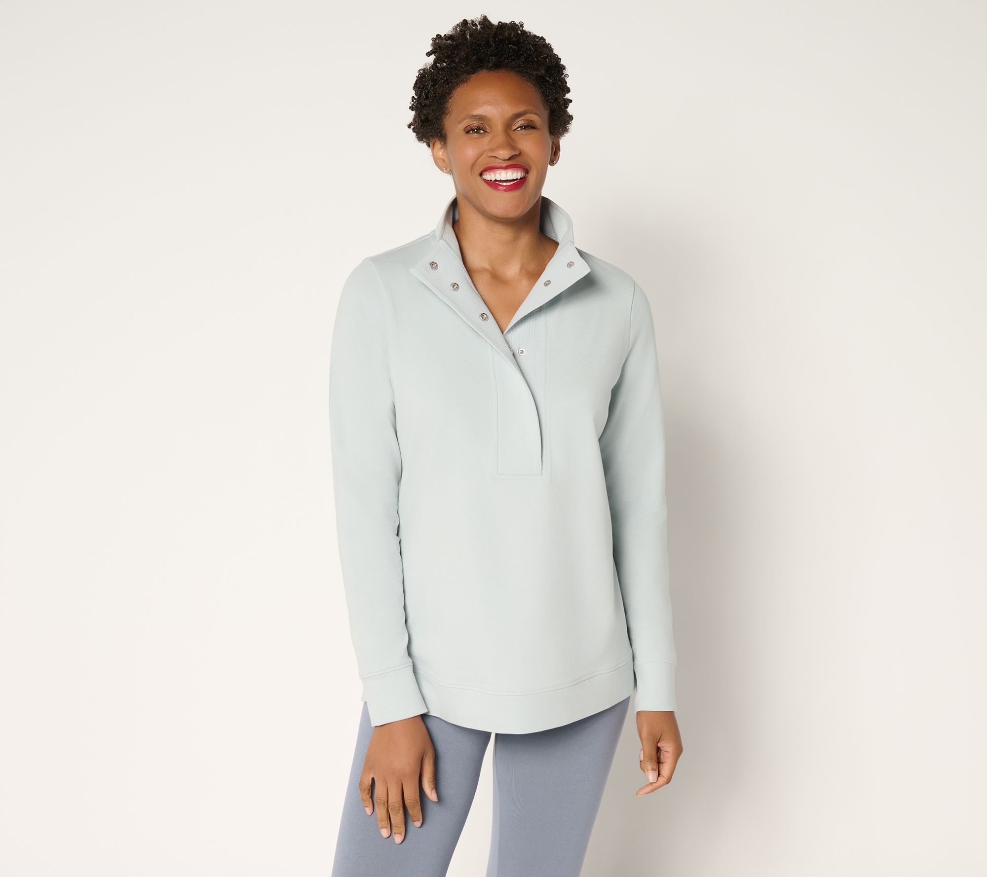 "As Is" Denim & Co. Active French Terry Snap Top with Waffle Collar