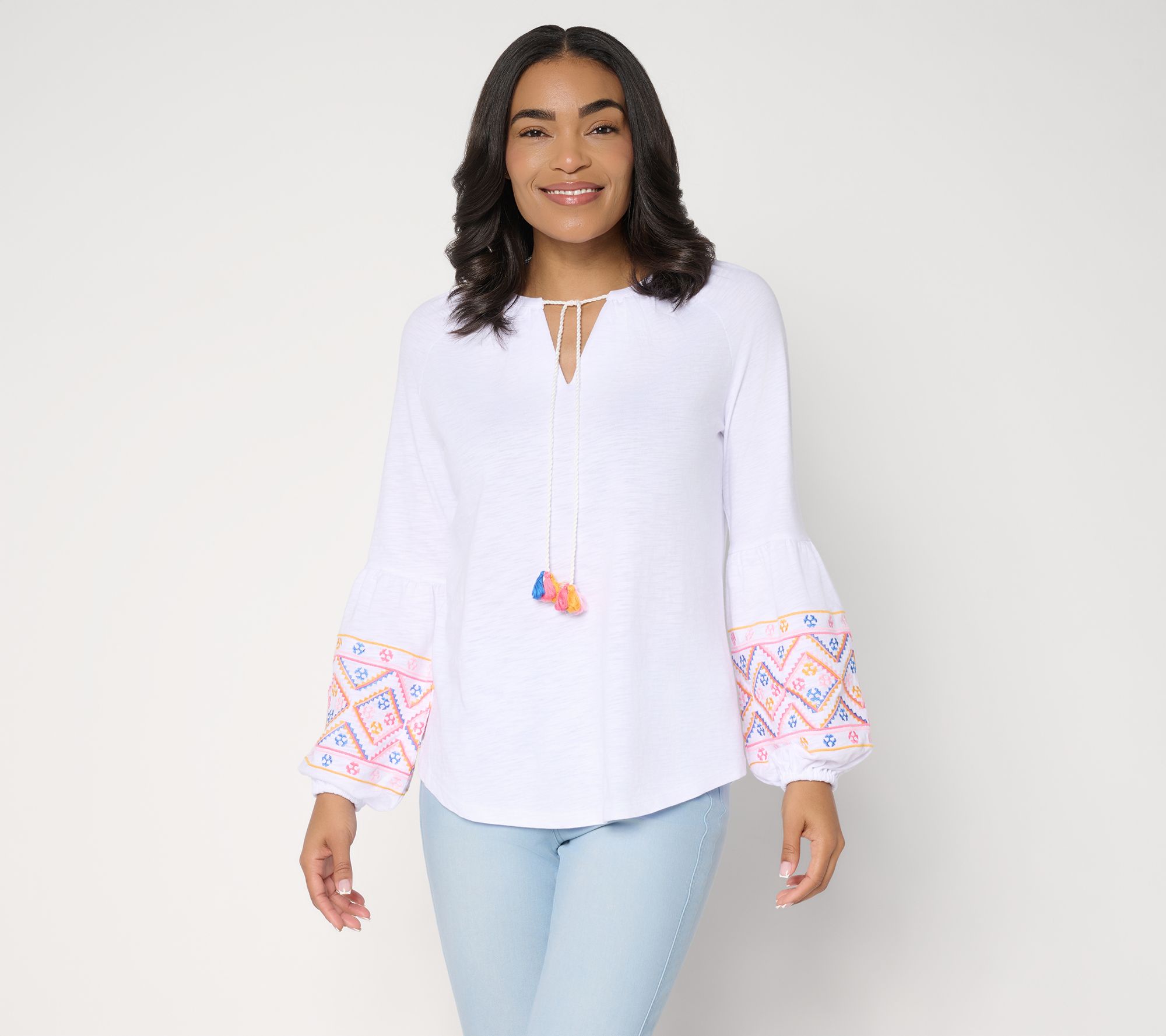 "As Is" Belle Boho by Kim Gravel Slub Knit Sunlit Embroidered Top