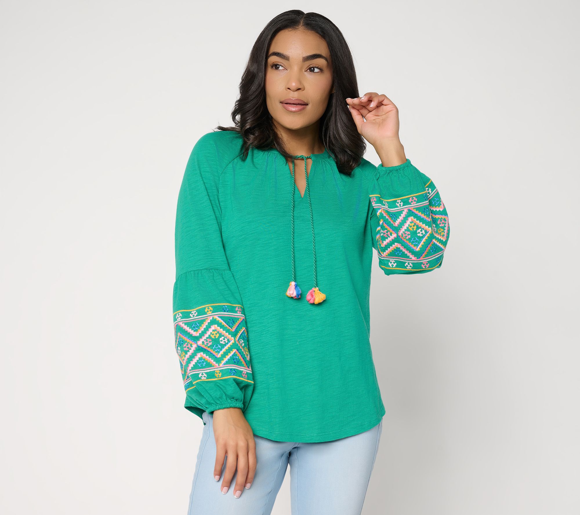 "As Is" Belle Boho by Kim Gravel Slub Knit Sunlit Embroidered Top