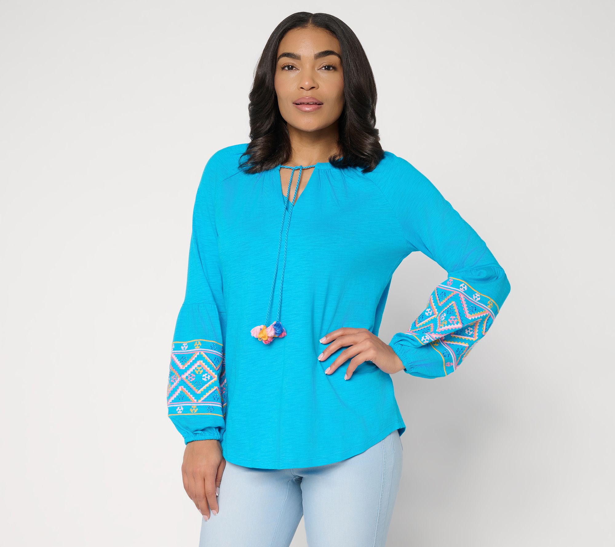 "As Is" Belle Boho by Kim Gravel Slub Knit Sunlit Embroidered Top