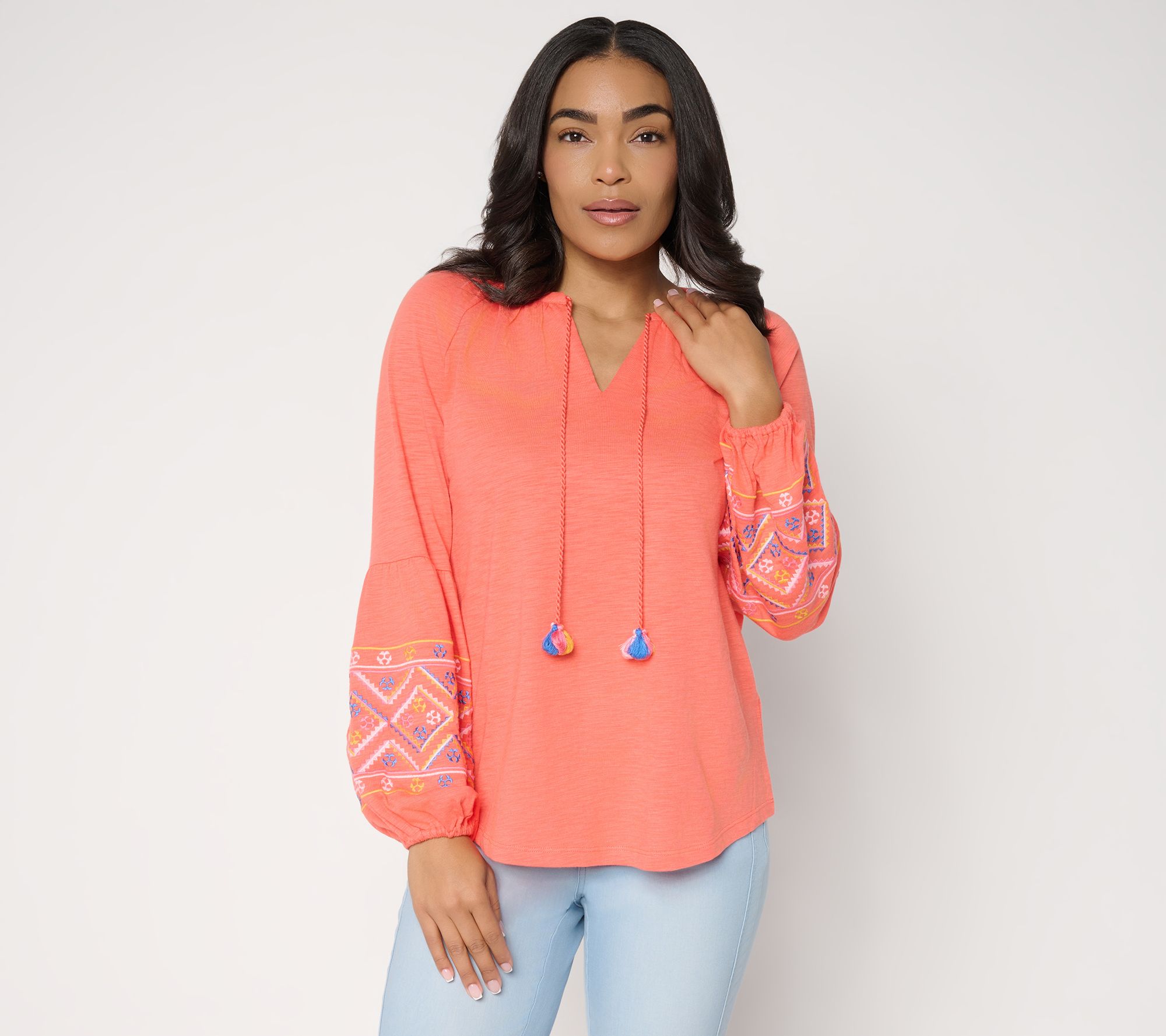 "As Is" Belle Boho by Kim Gravel Slub Knit Sunlit Embroidered Top
