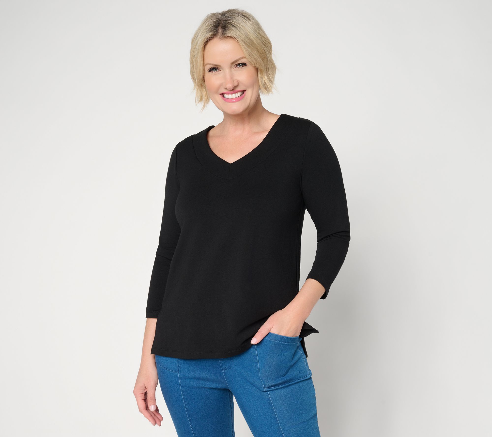 "As Is" Susan Graver Essentials Comfy Cotton V- Neck Top