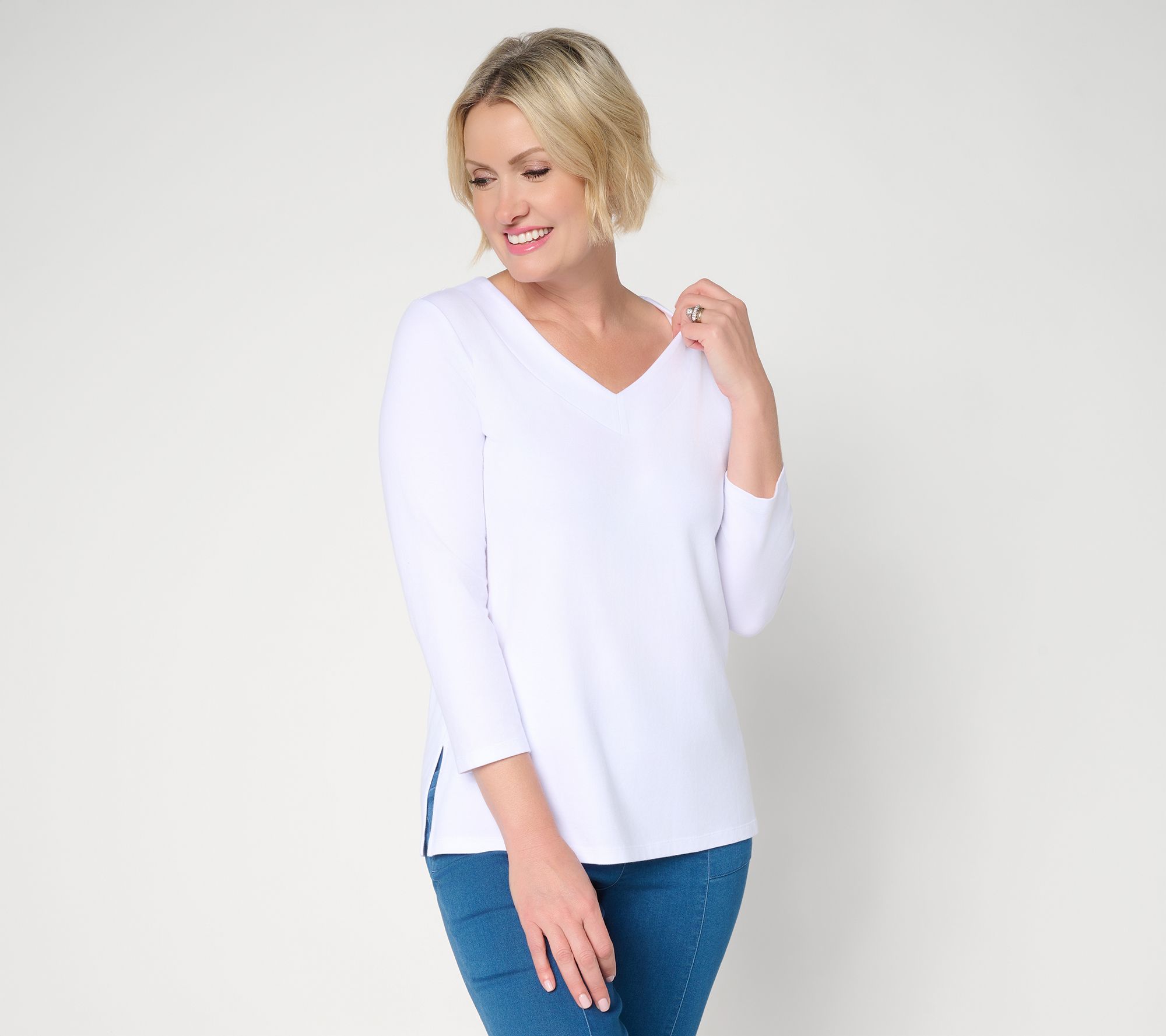 "As Is" Susan Graver Essentials Comfy Cotton V- Neck Top