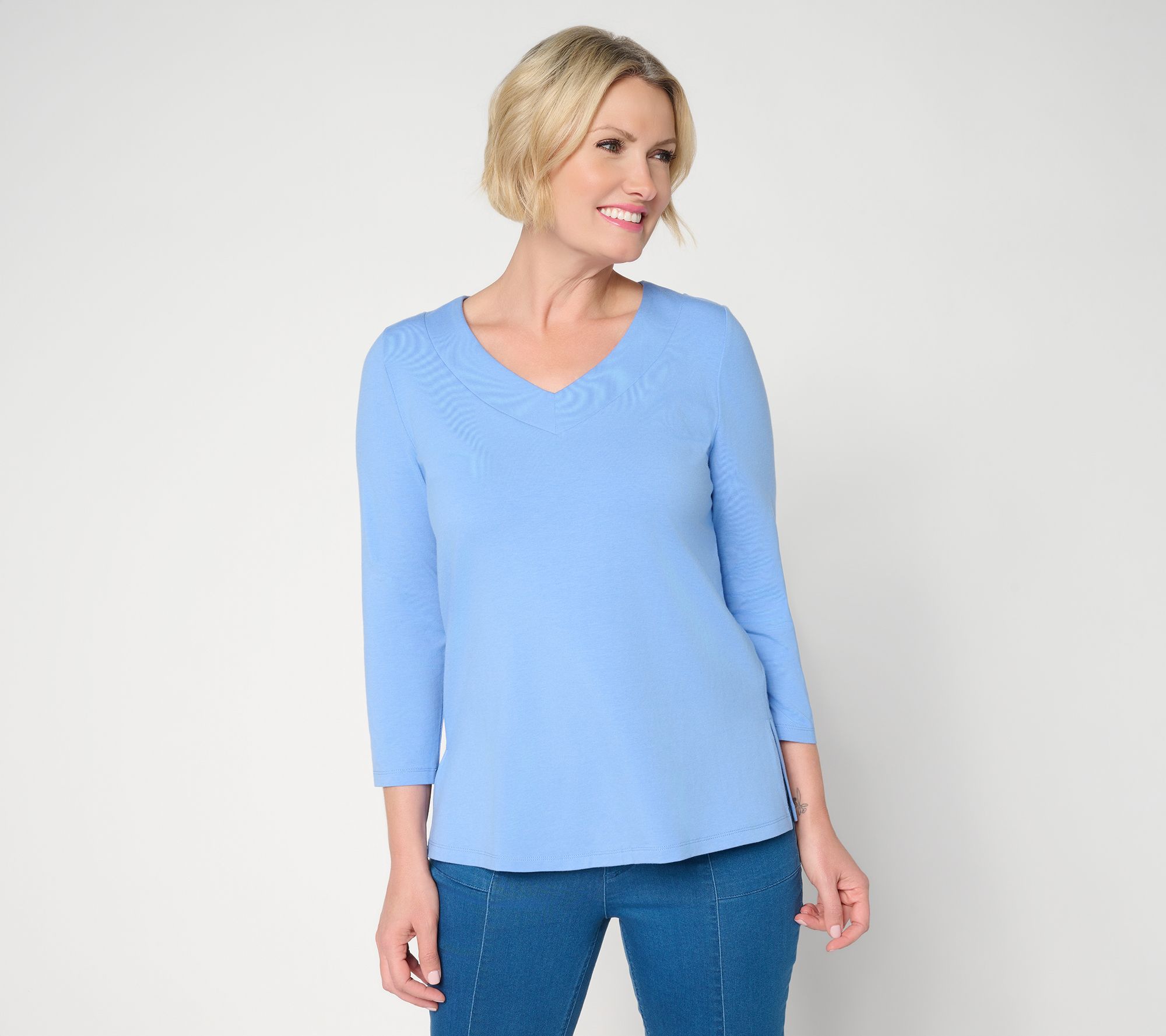"As Is" Susan Graver Essentials Comfy Cotton V- Neck Top