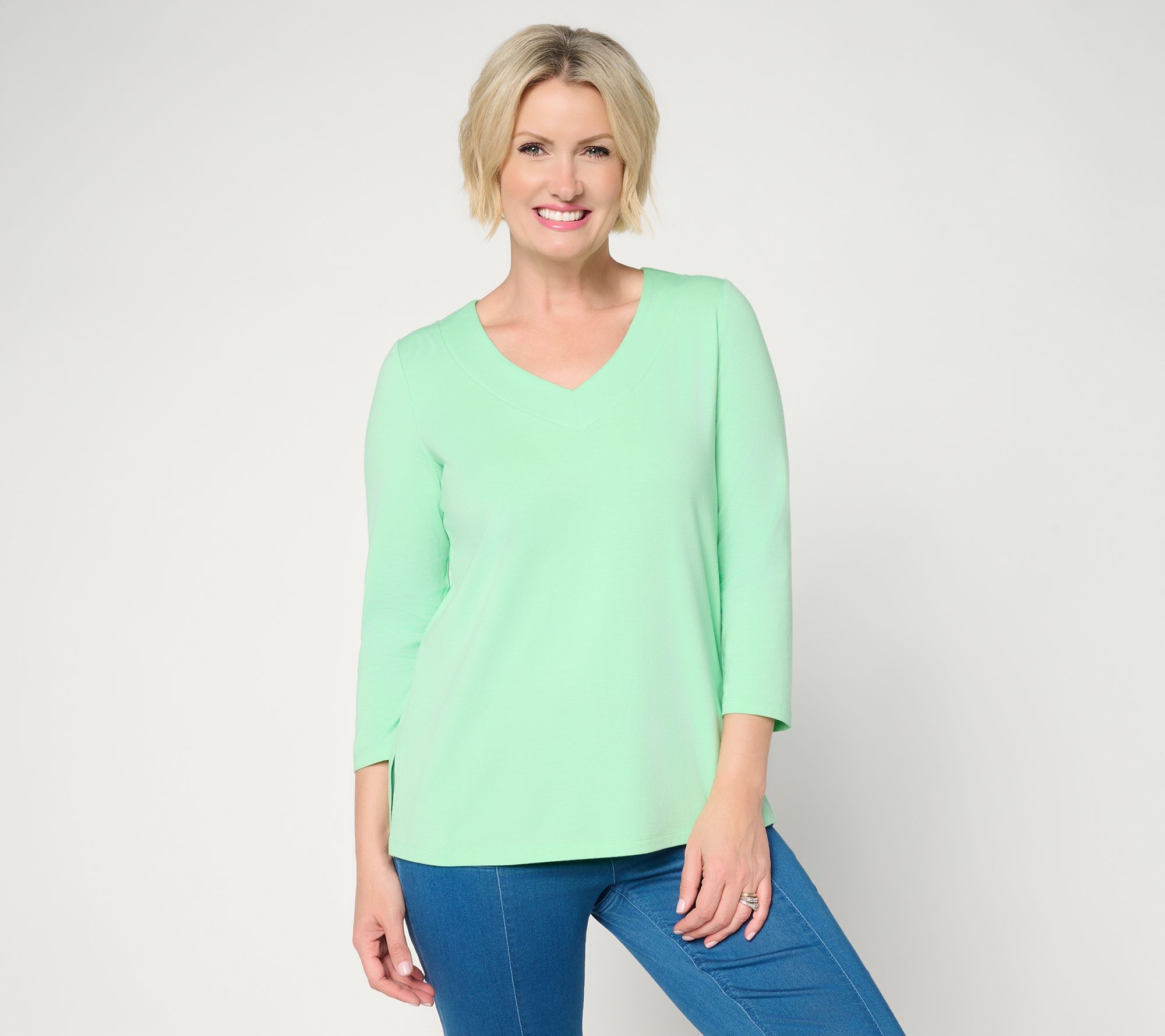 "As Is" Susan Graver Essentials Comfy Cotton V- Neck Top