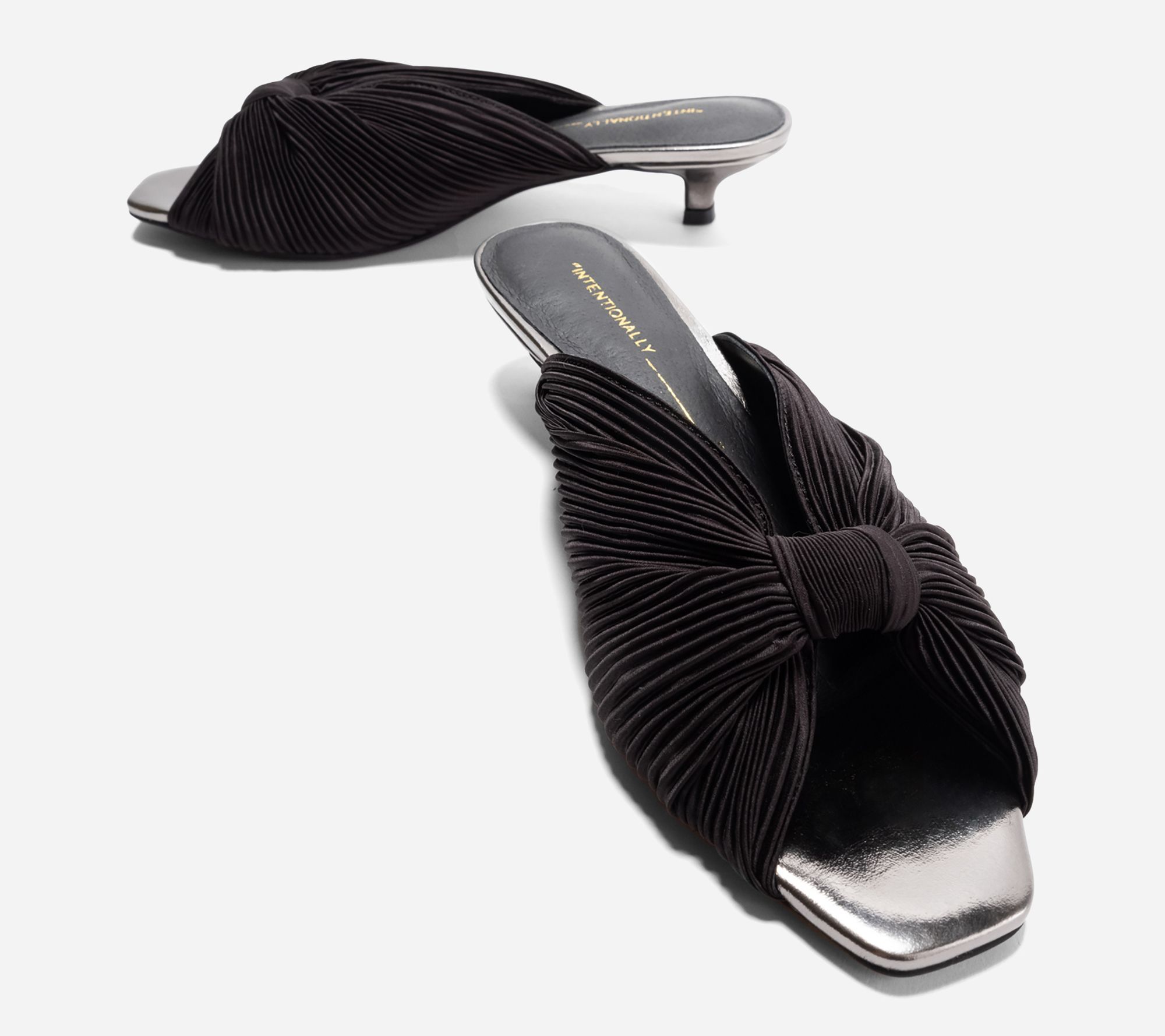 "As Is" INTENTIONALLY BLANK Satin Kitten Heel Mules - Curfew