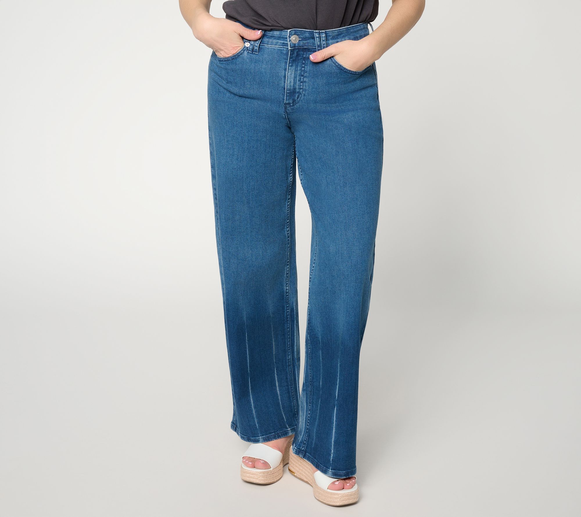 "As Is" LOGO by Lori Goldstein Petite Wide Leg Jean with Dye Effect
