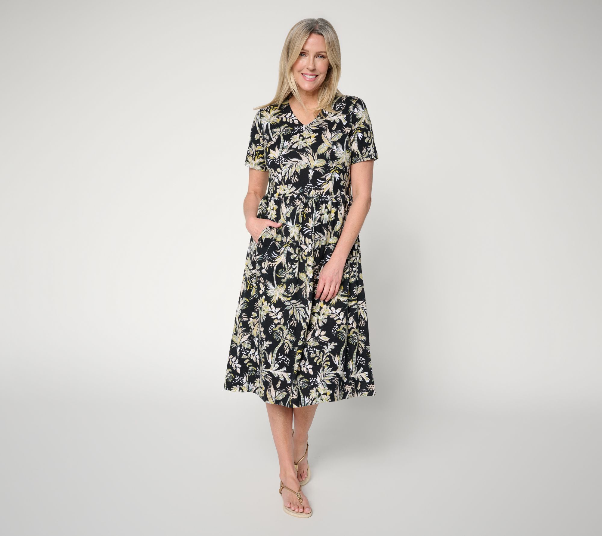 "As Is" Denim & Co. Reg Print Linen Blend Midi Dress