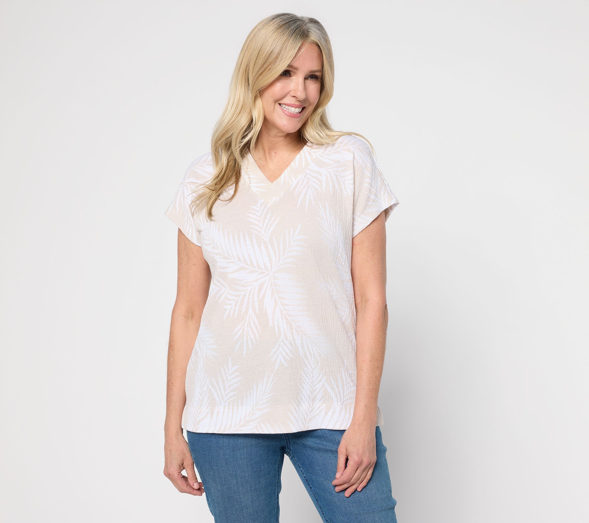 "As Is" Denim & Co. Beach Knit Gauze Dolman Sleeve V-Neck Top