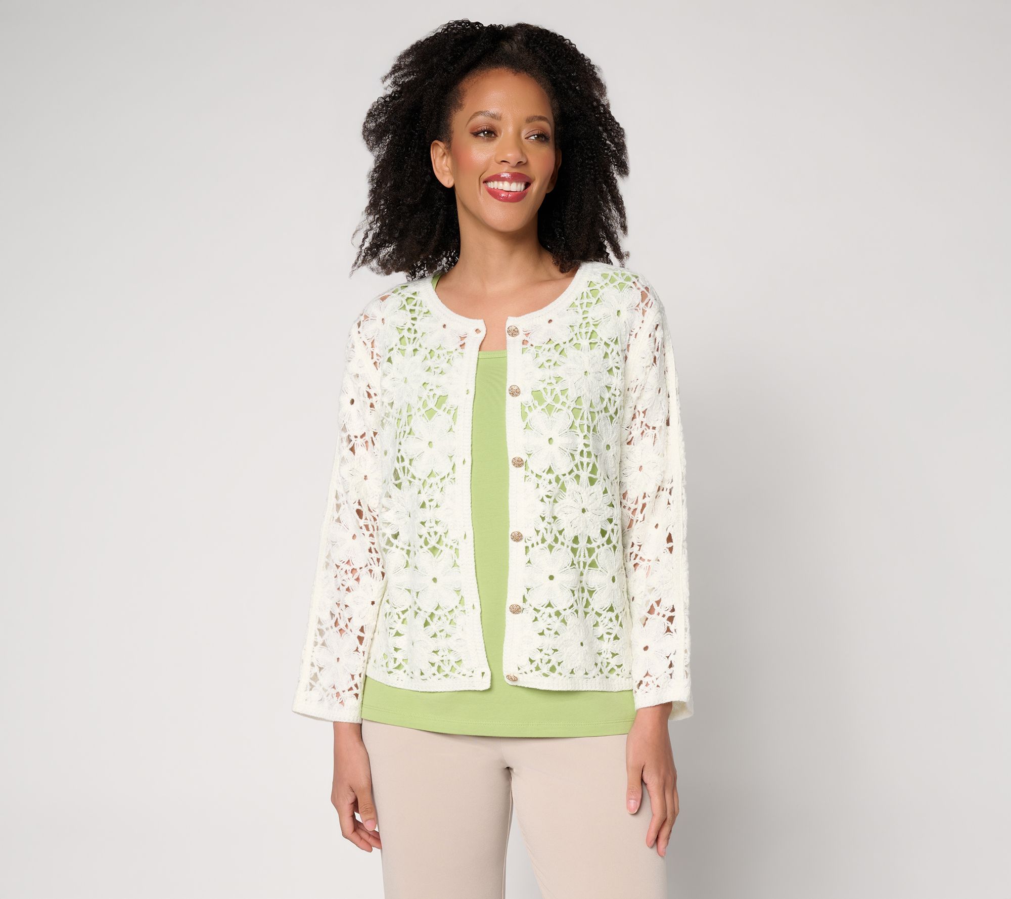 "As Is" Susan Graver Crochet Button Front Shrug