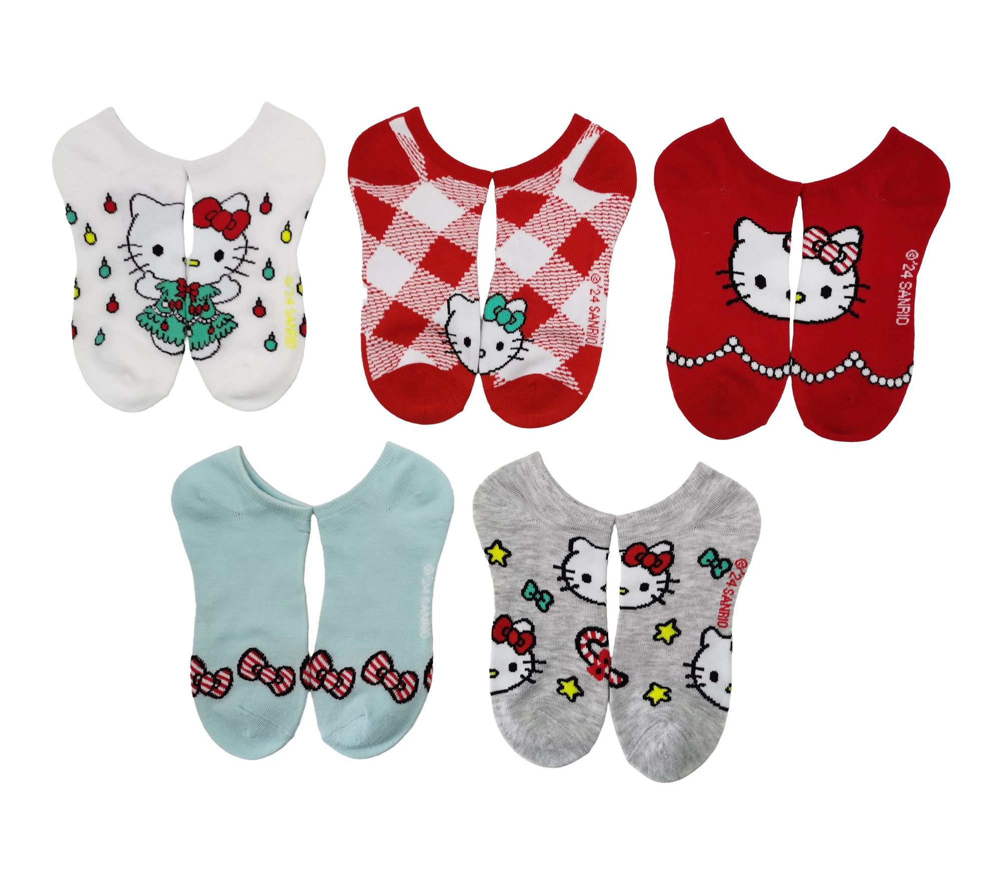 MIXED CHARACTER LADIES HOLIDAY 5PK NO SHOW SOCKS