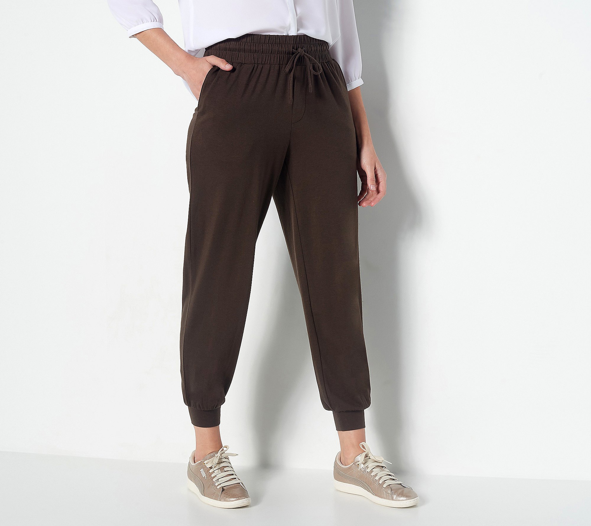 AnyBody Loungewear Women's Petite Cozy Knit Crop Jogger Pants Black PS Size QVC 