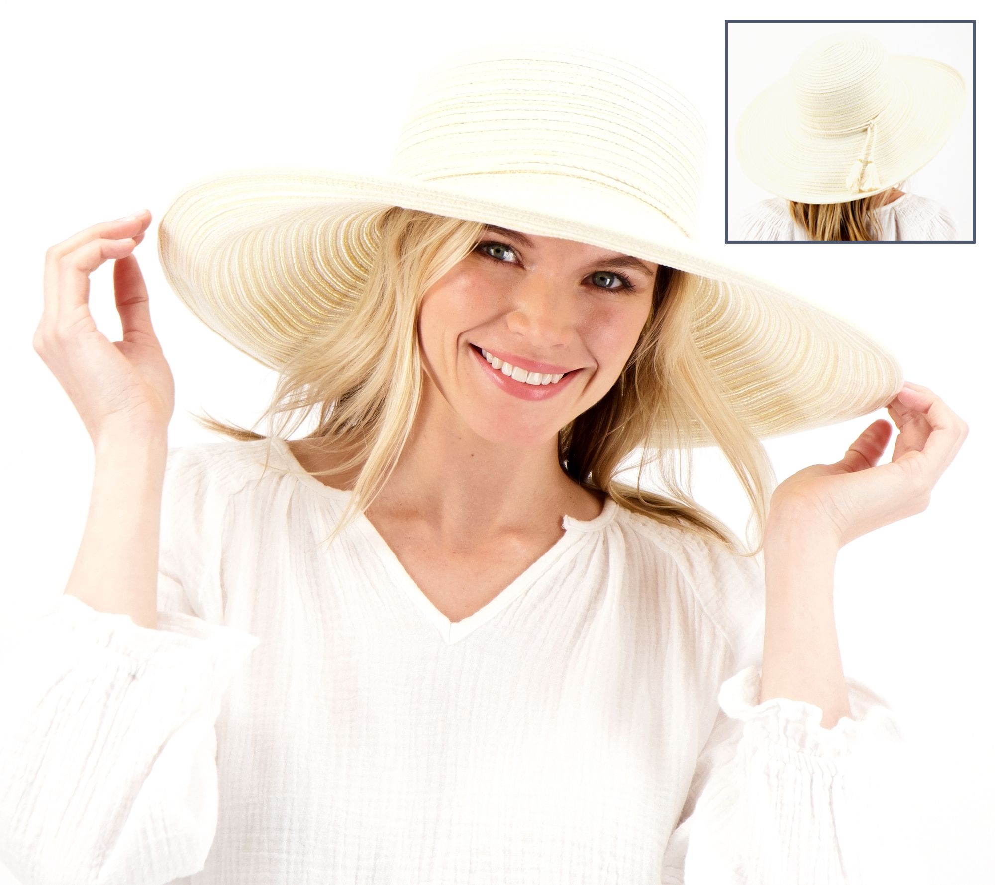 straw hat Beach Grass Hat Woman Top Pearl Chain Summer Sun Hat