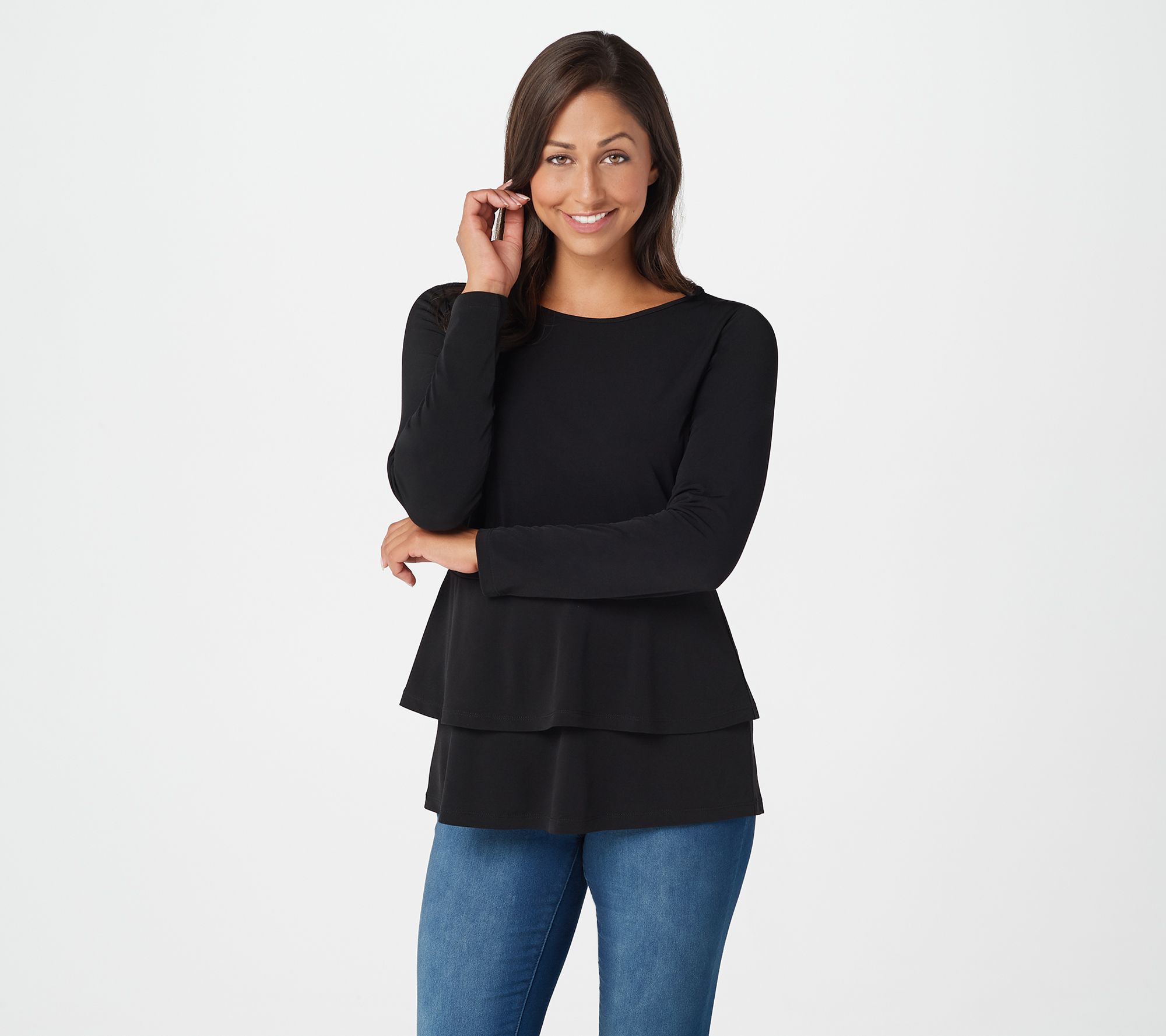 "As Is" Susan Graver Modern Essentials Liquid Knit Peplum Tunic