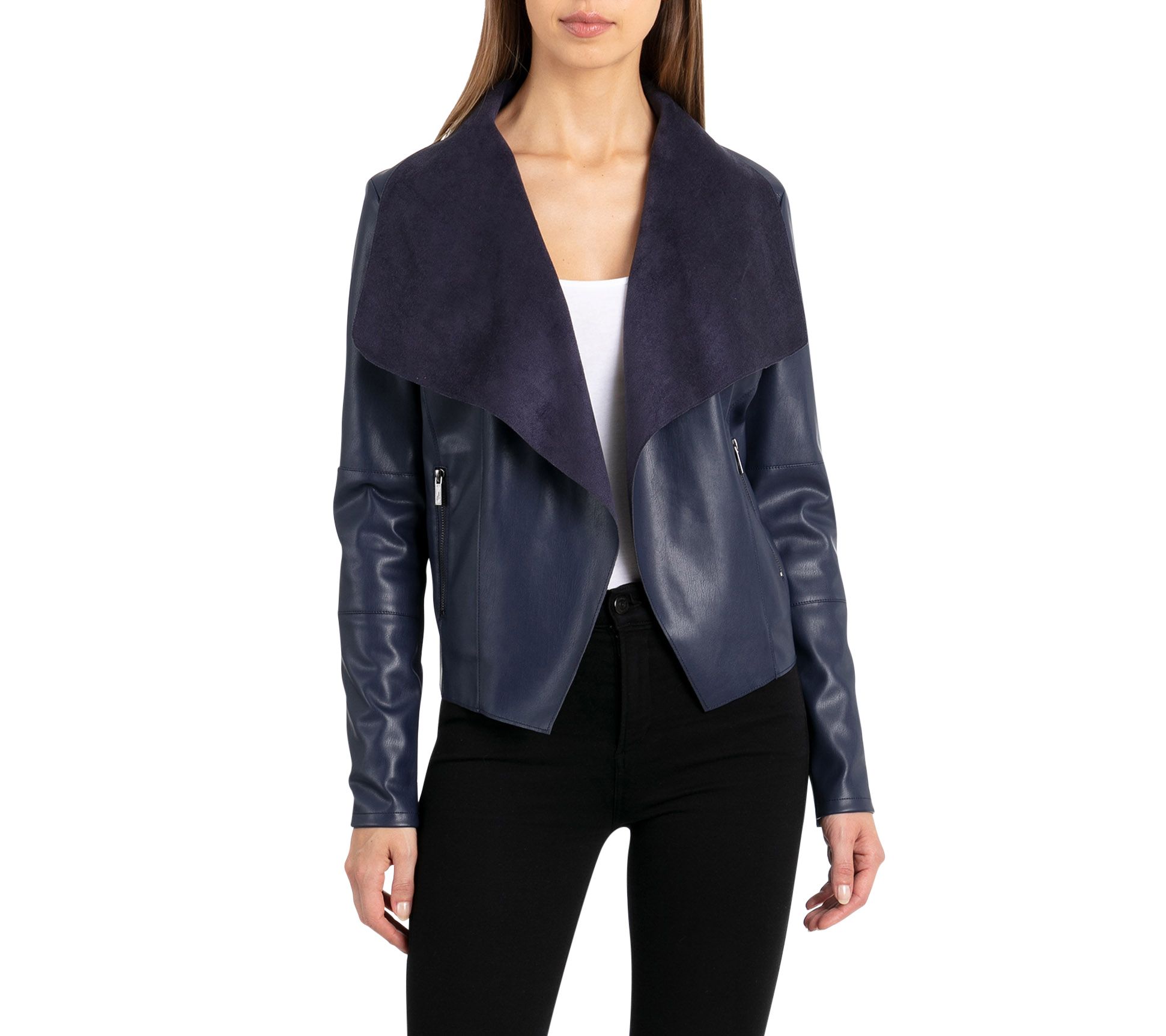 Bagatelle Collection Faux Leather Drape Jacket Qvc Com