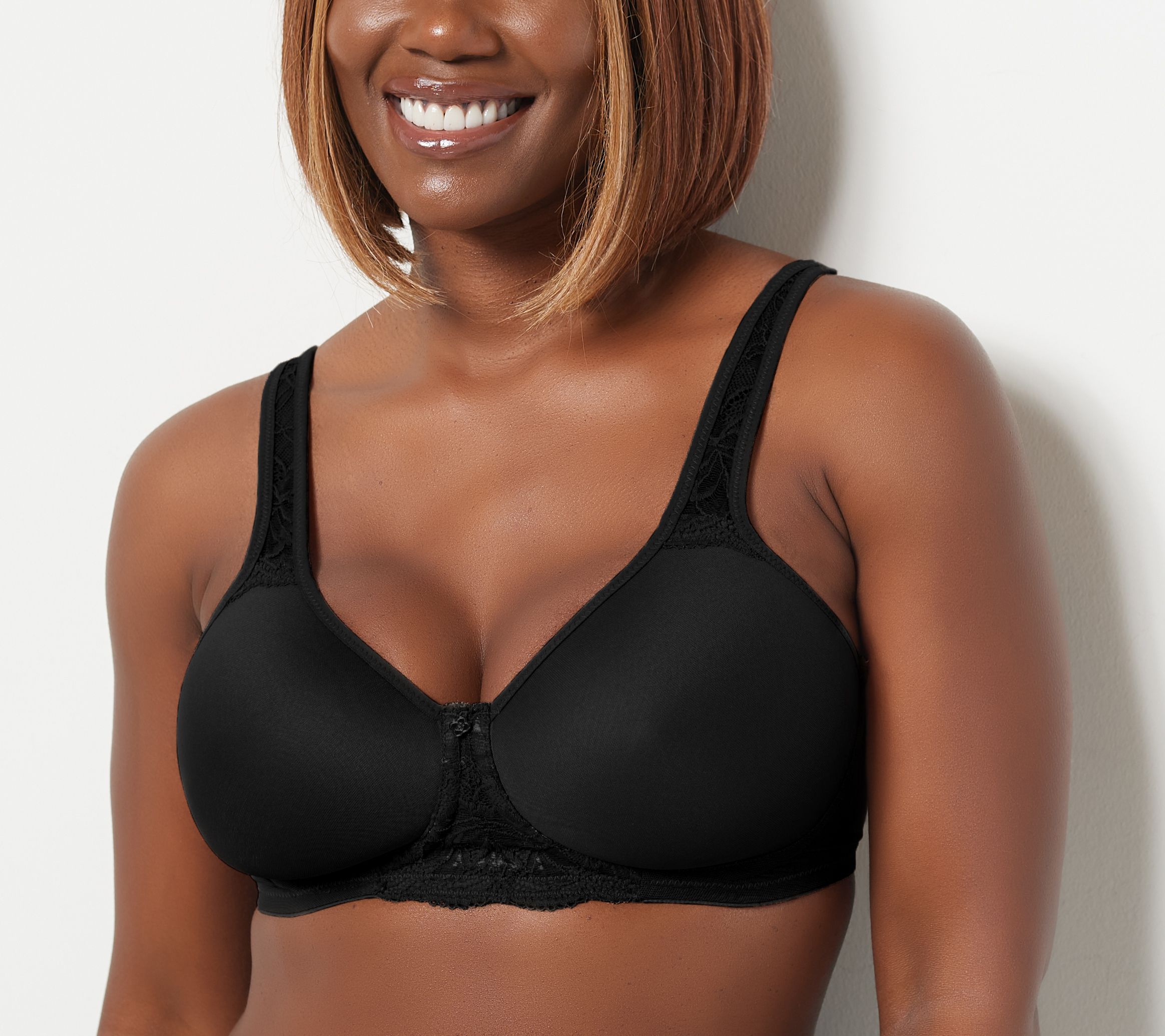 Breezies Womens Microfiber and Lace Wirefree Contour Bra 1x Black A346538  for sale online