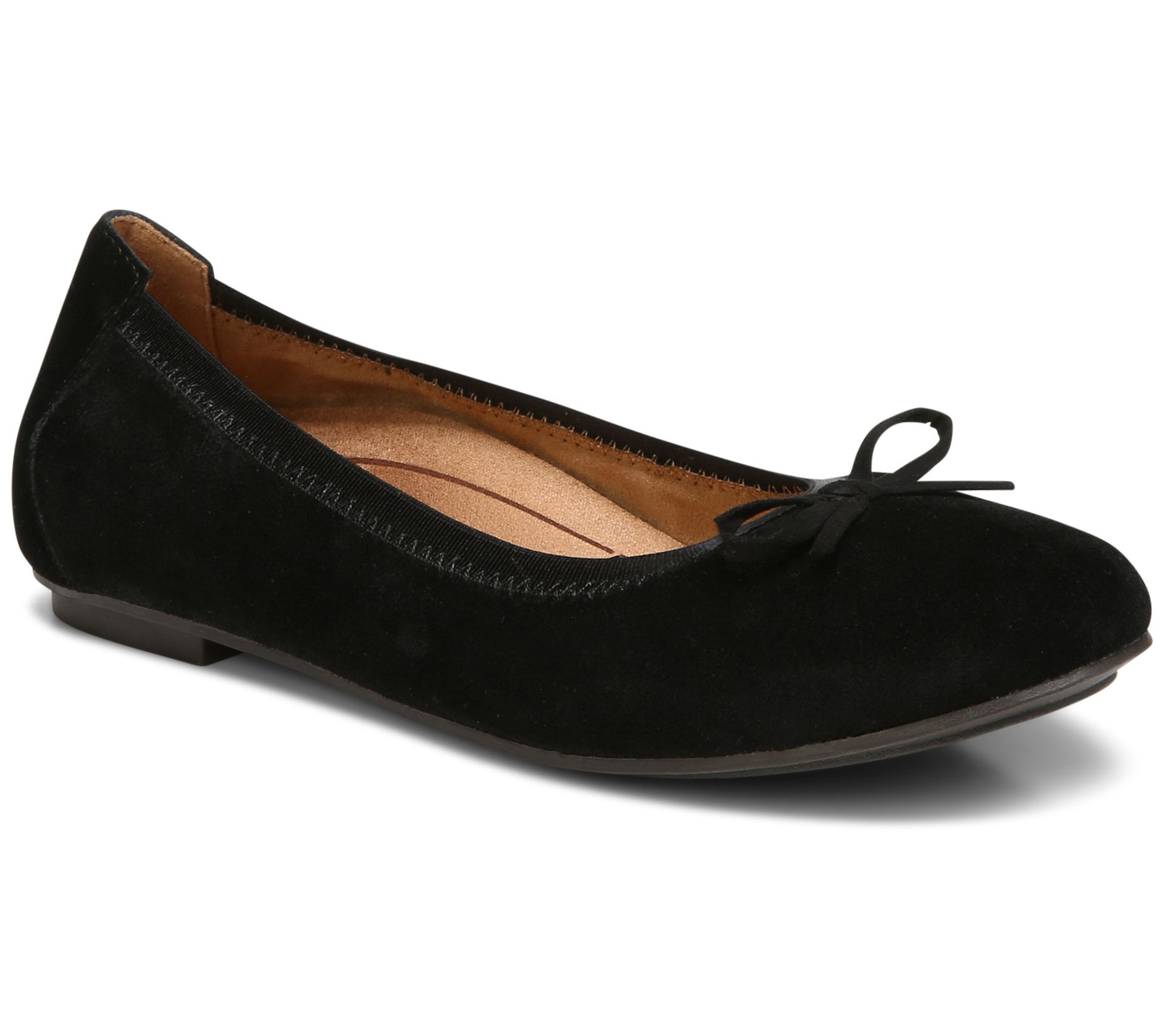 Vionic Suede Ballet Flats with Bow Detail - Liliana