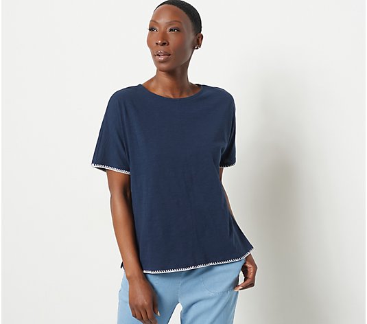 J Jason Wu Cotton Jersey Short Sleeve Dolman Top with Embroidery