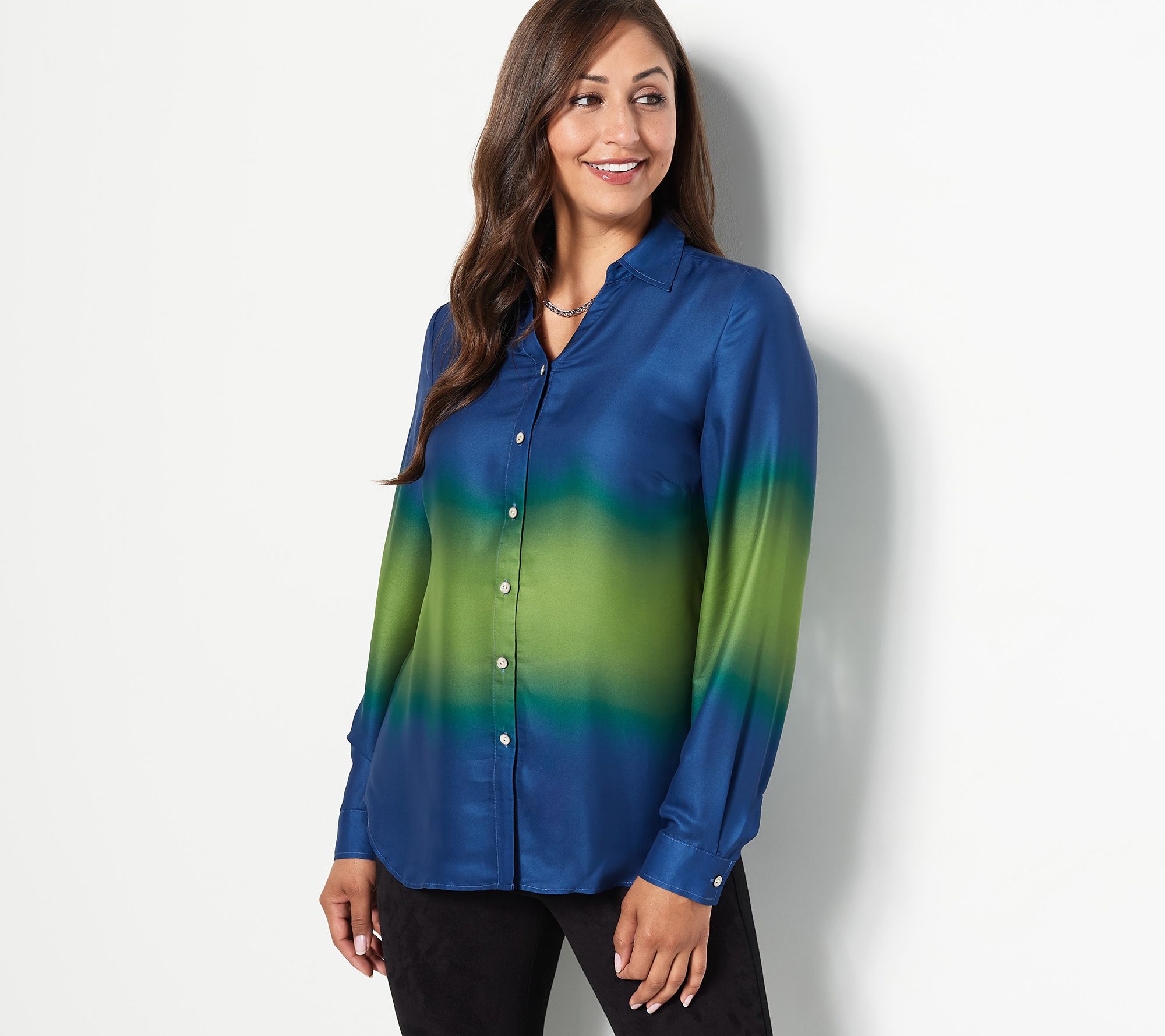 Susan Graver Petite Printed Stretch Charmeuse Tunic 