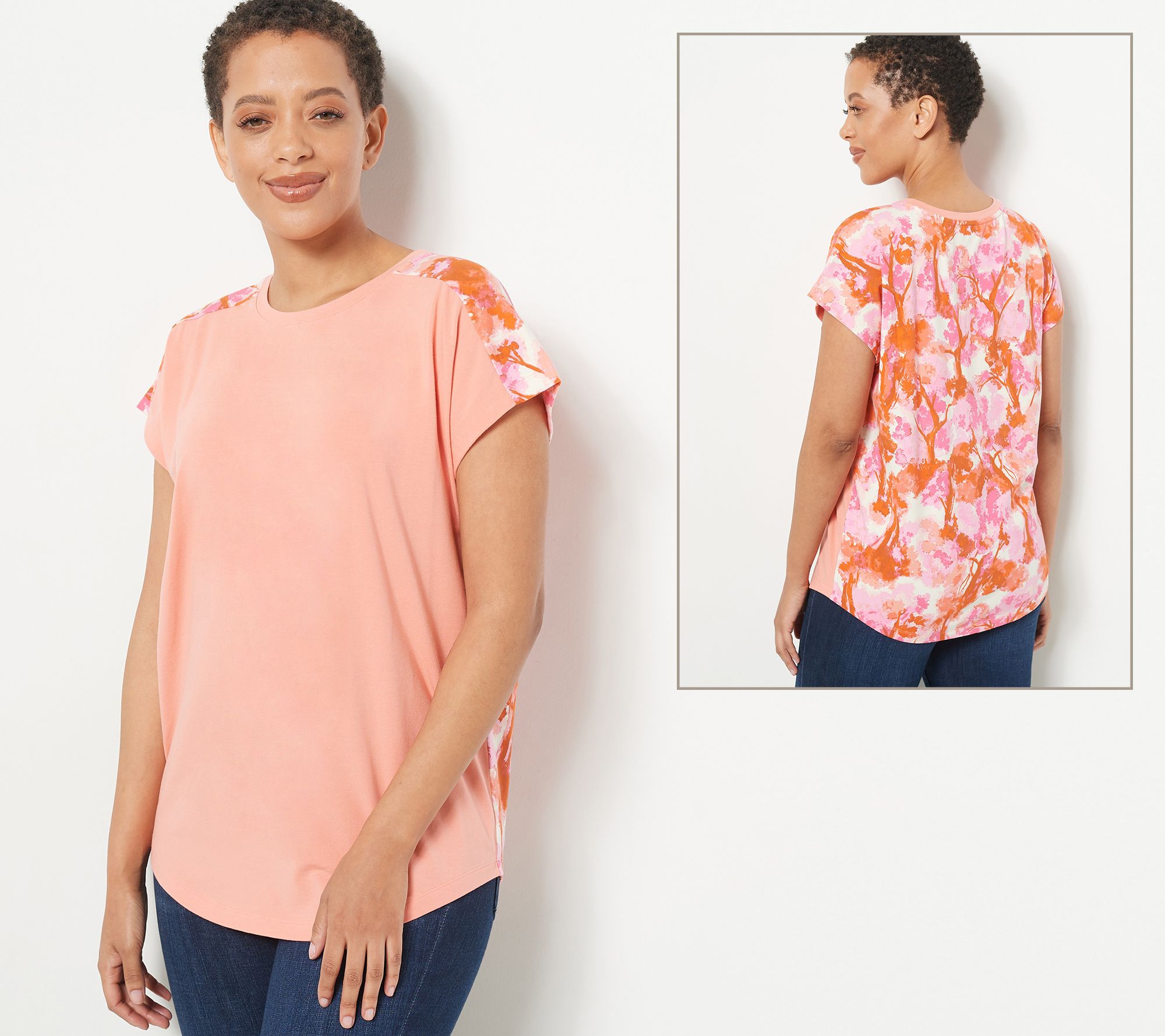 "As Is" Isaac Mizrahi Live! Solid Combo Top with Extended Sleeve