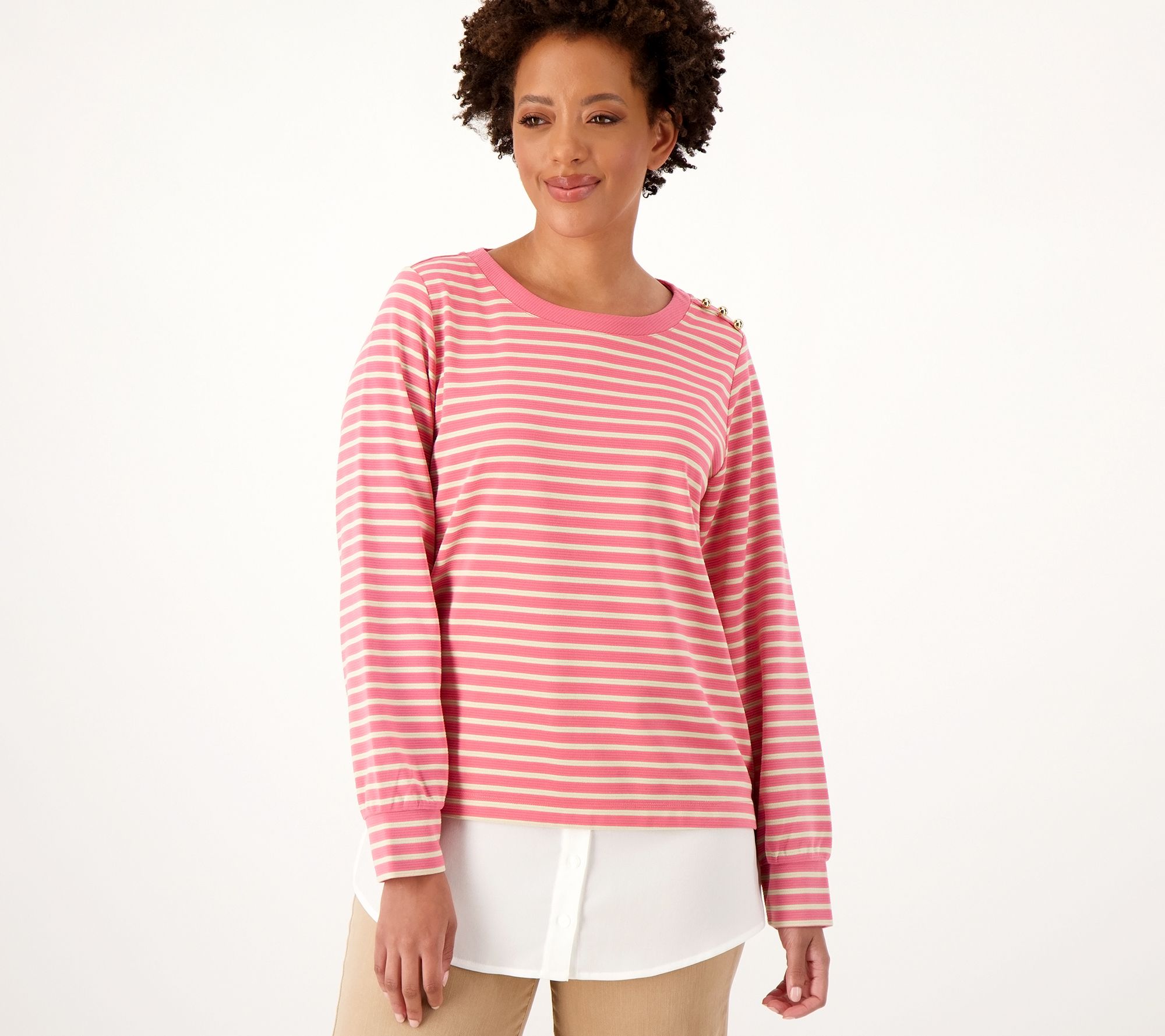 Isaac Mizrahi Live! Textured Ottoman Stripe Layered Pullover