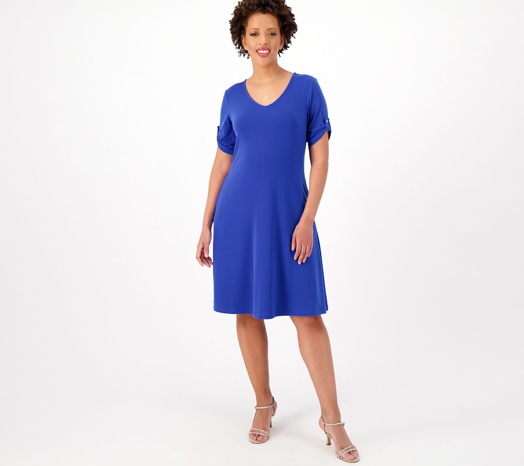 Susan Graver Every Day Petite Liquid Knit A-Line Dress