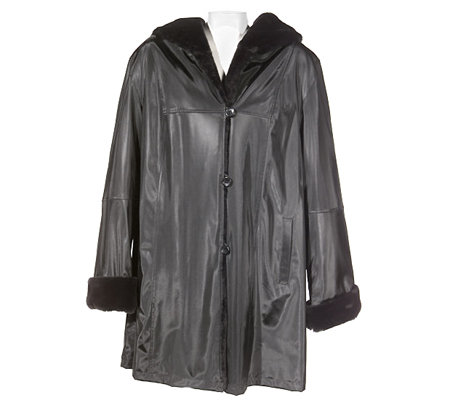 Utex Design Button Front Hooded Coat w/ Plush Lining — QVC.com