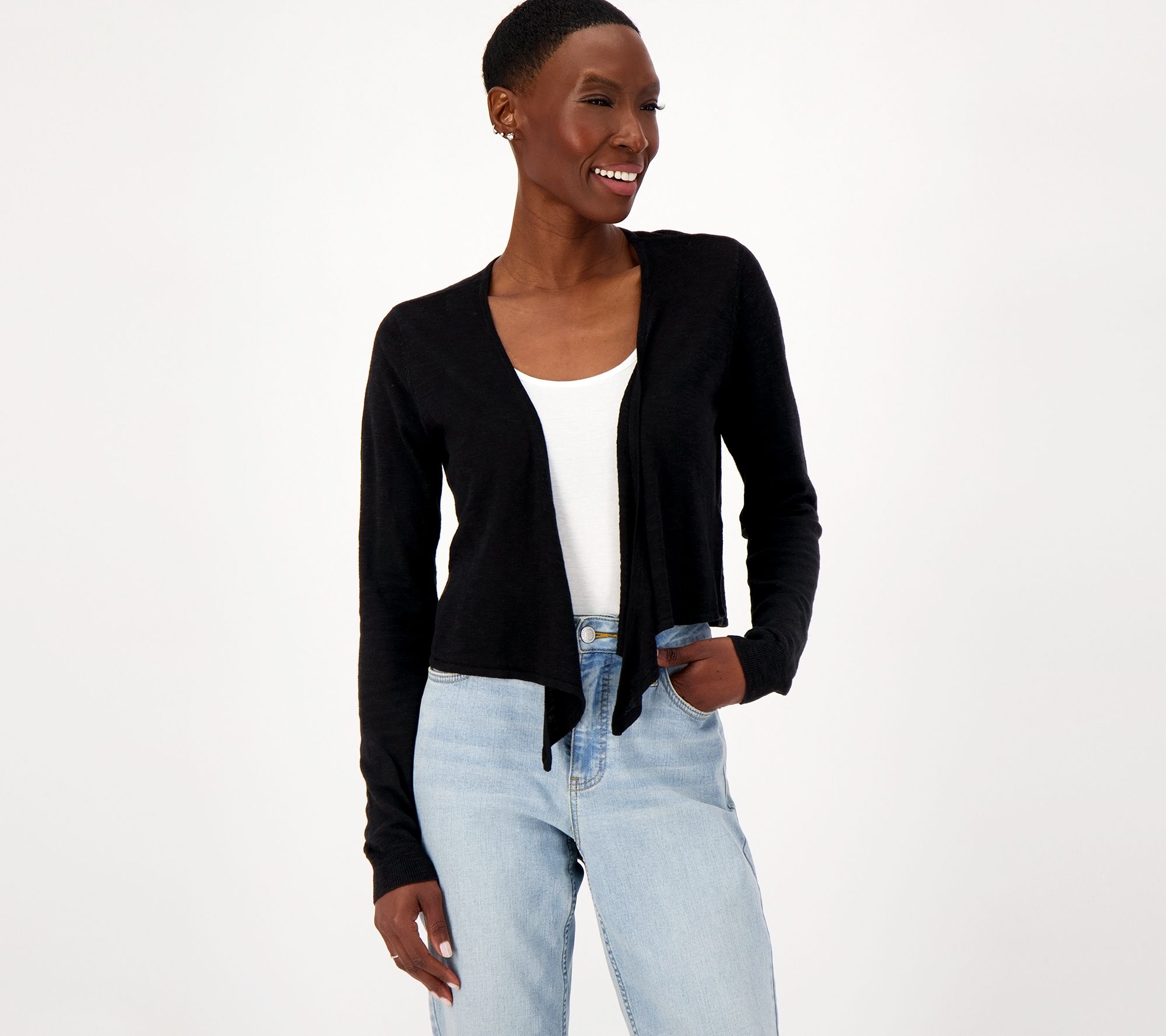 Joan Rivers Cotton Rayon Open Front Tie Cardigan