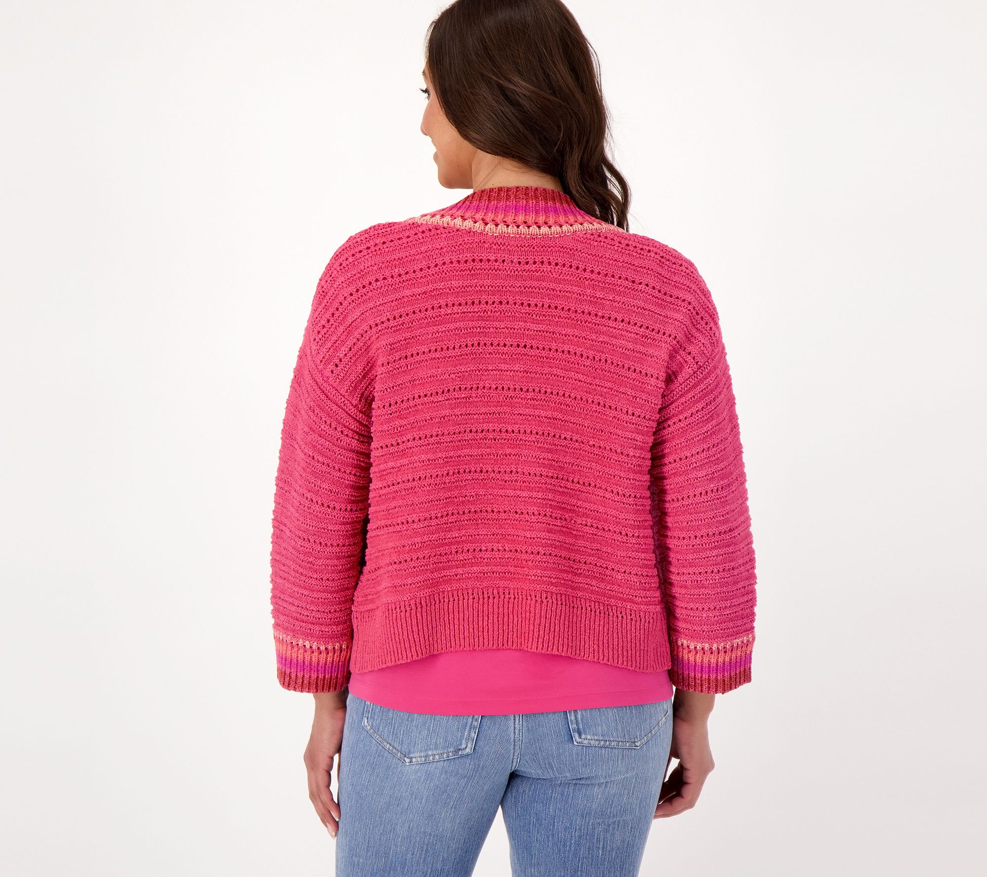 Isaac Mizrahi Live! Open Knit Shrug With Stripe Trim - QVC.com