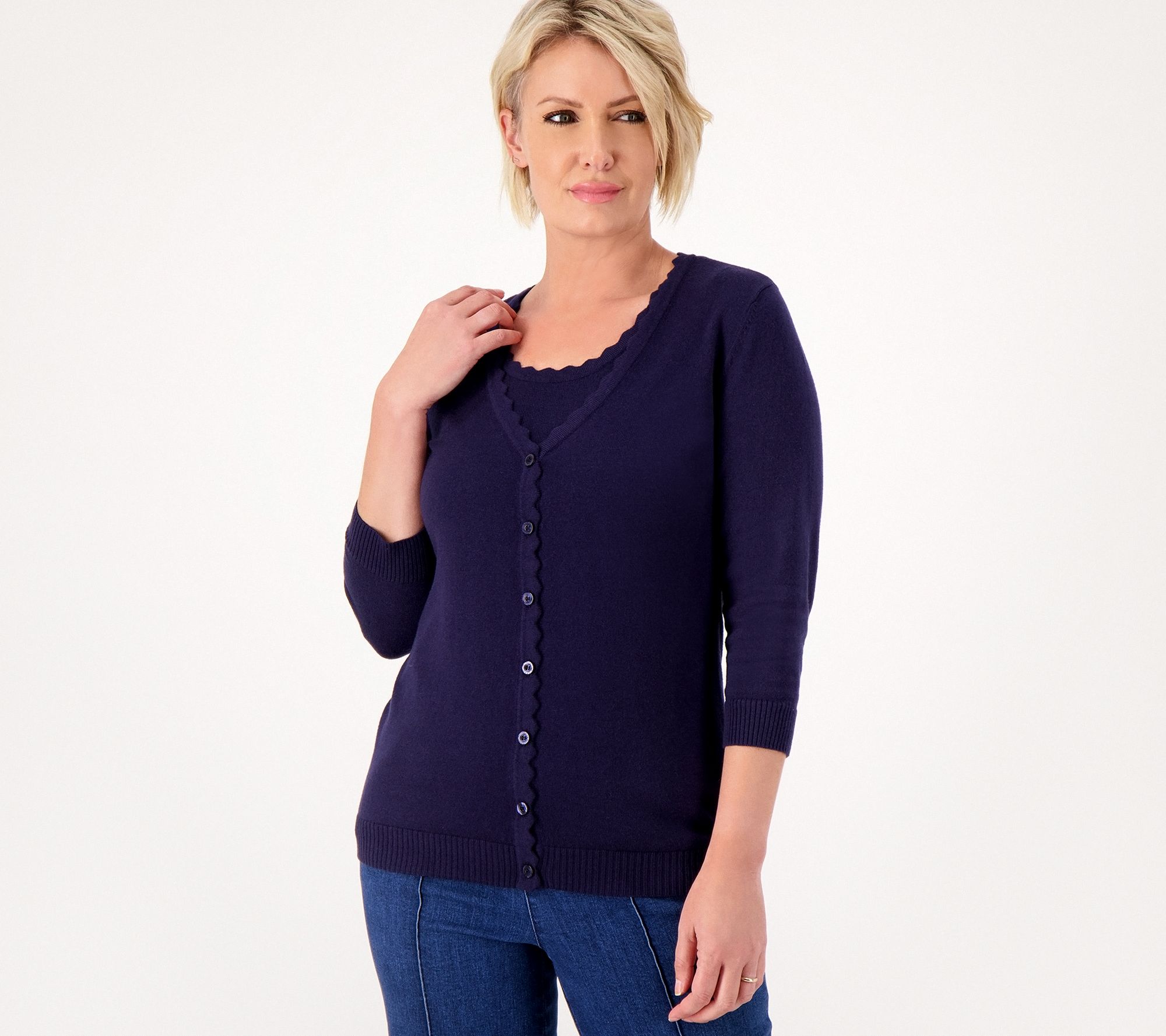 "As Is" Isaac Mizrahi Live 3/4 Sleeve Sweater Cardigan