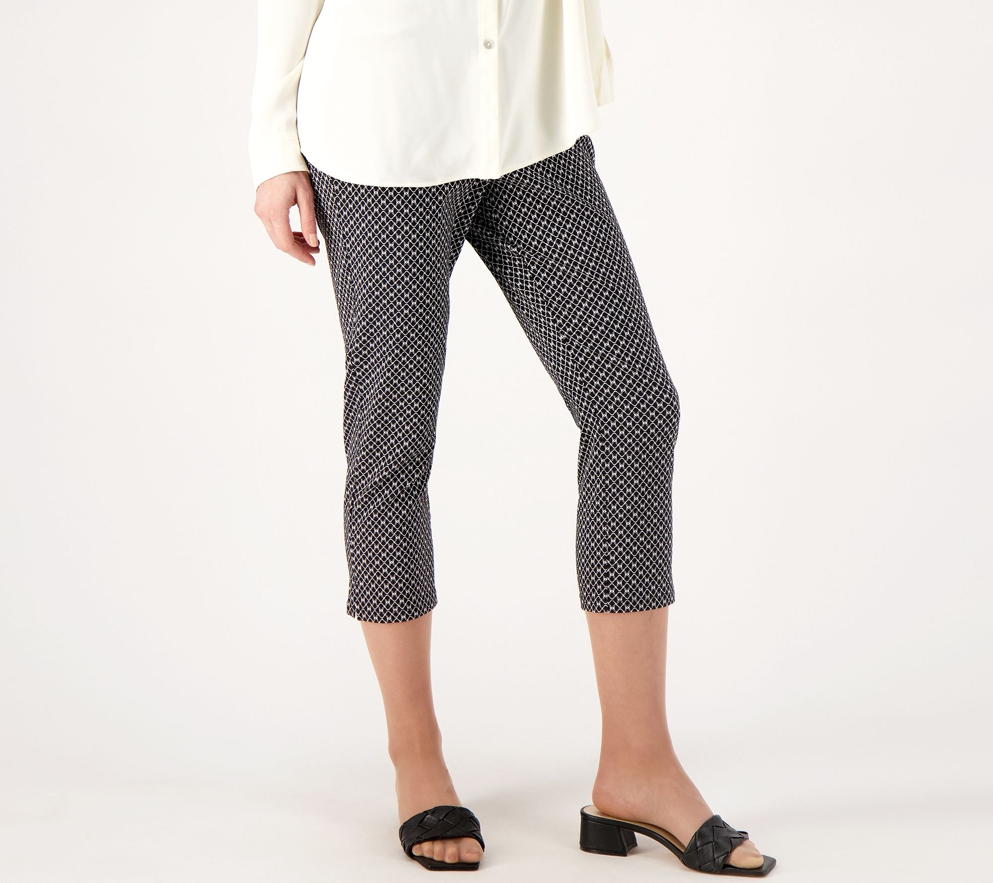 "As Is" Susan Graver Printed Petite Uptown Stretch Slim Leg Crop Pants