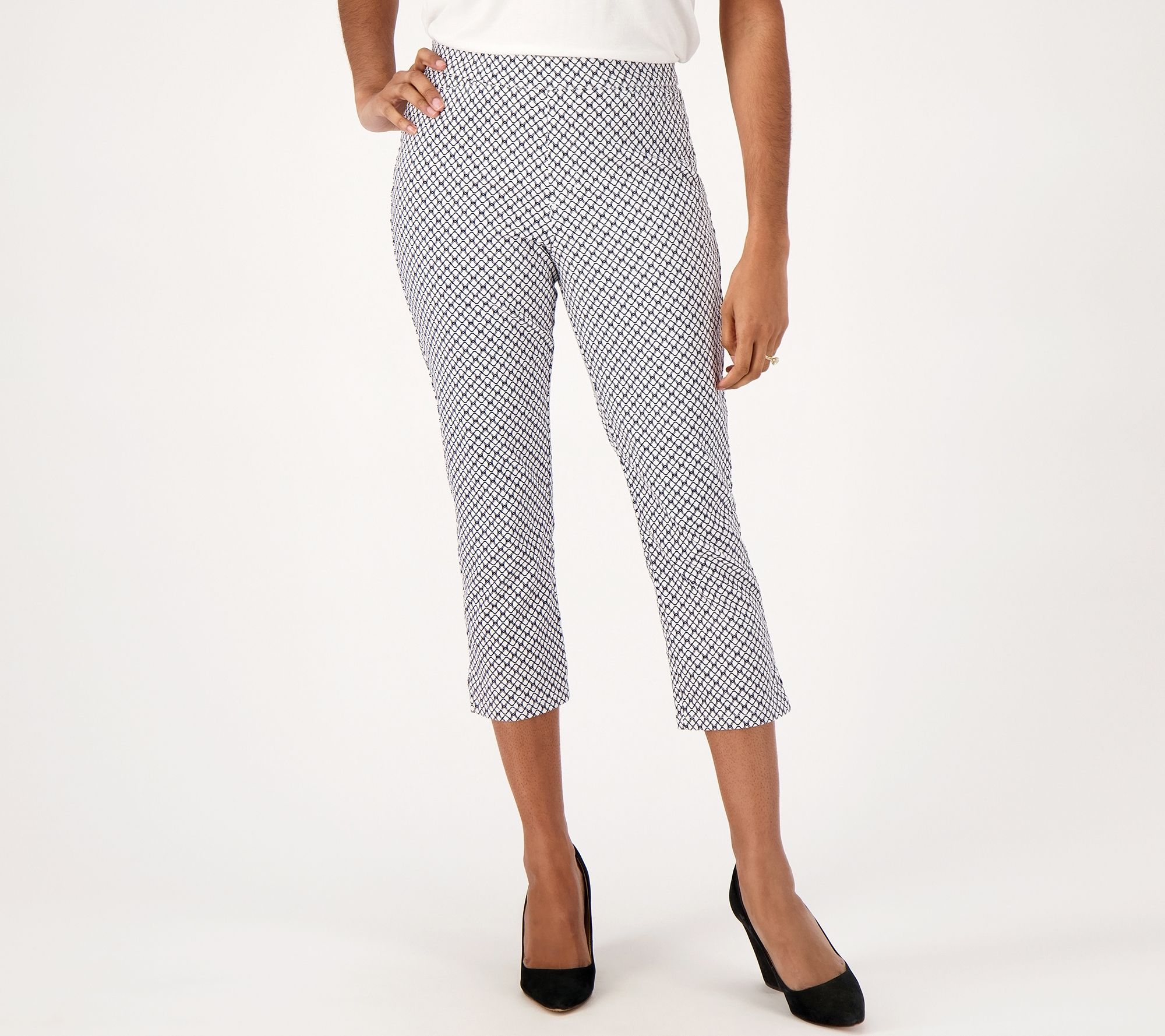 "As Is" Susan Graver Printed Petite Uptown Stretch Slim Leg Crop Pants