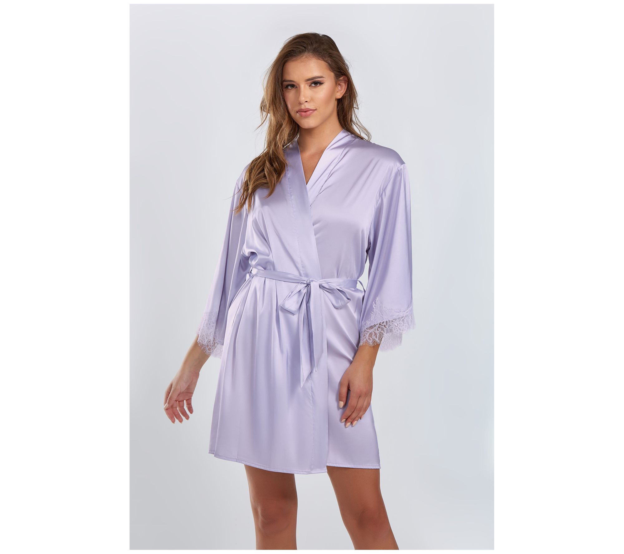 iCollection Satin Robe w/ Eyelash Lace Trim