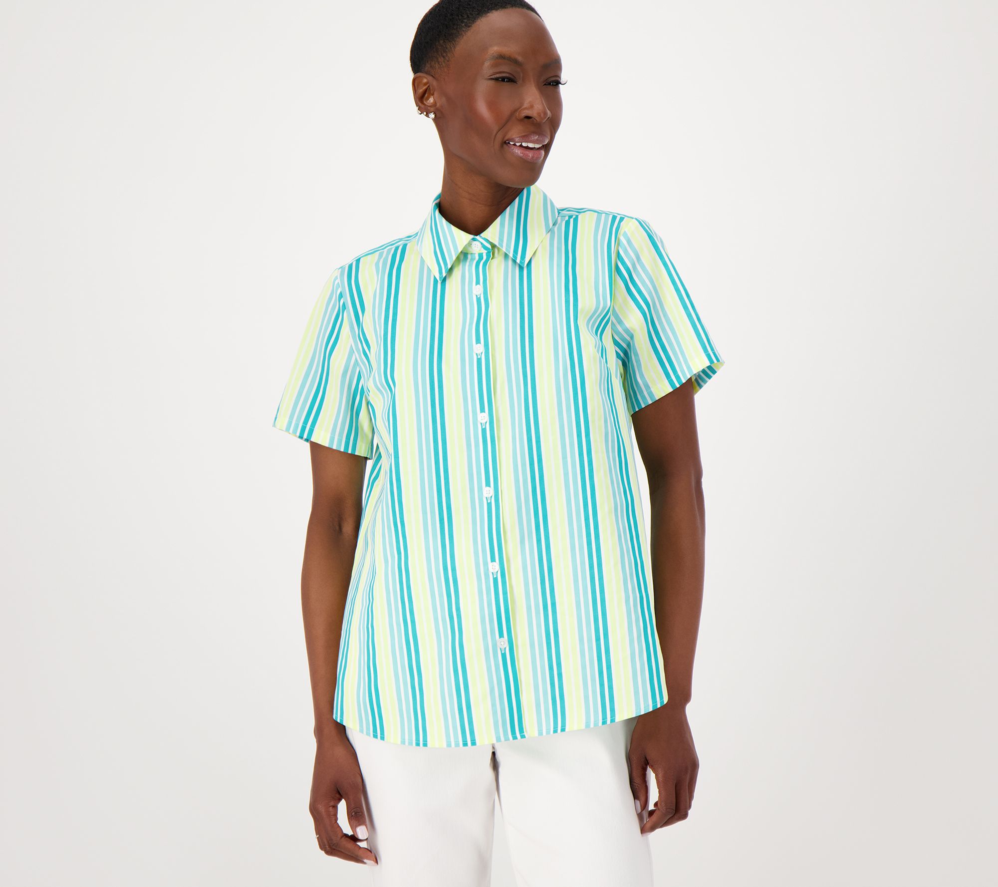 "As Is" Denim & Co. Coolmax Striped Button Front Shirt