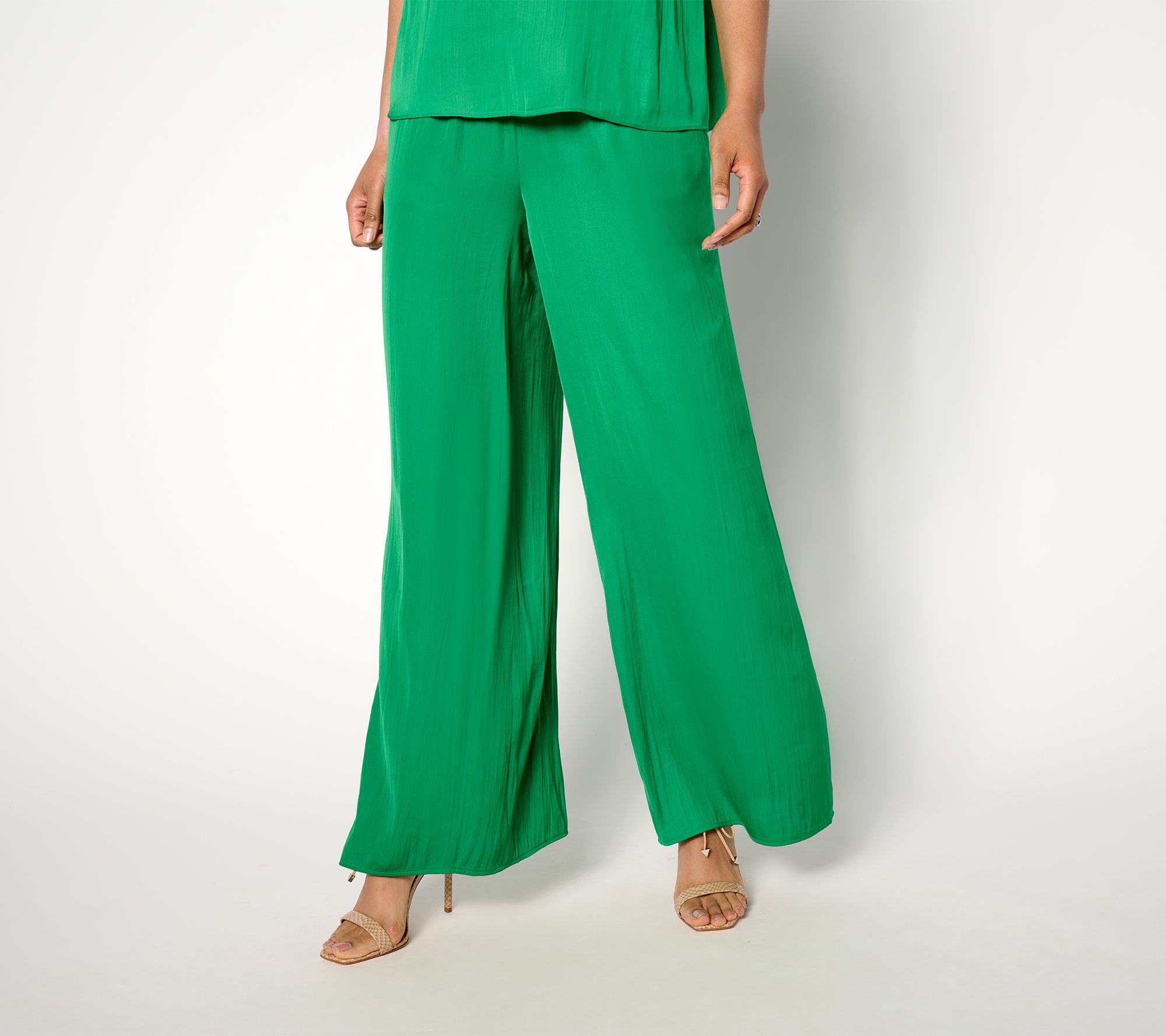 Isaac Mizrahi Live! Tall Crinkle Satin Flowy Wide Leg Pants
