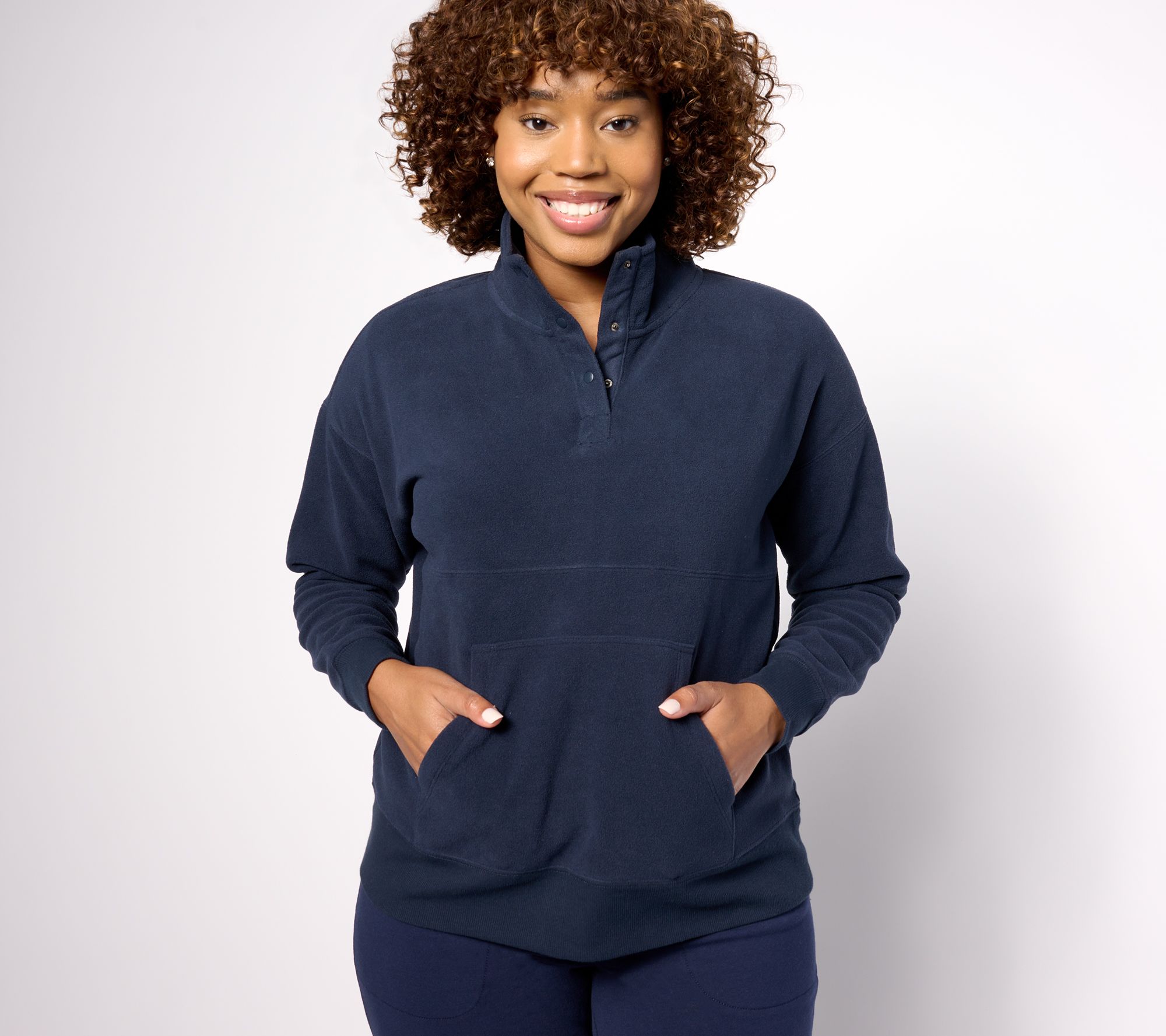 "As Is" Anybody Lounge Polar Fleece Pop Over Henley Top