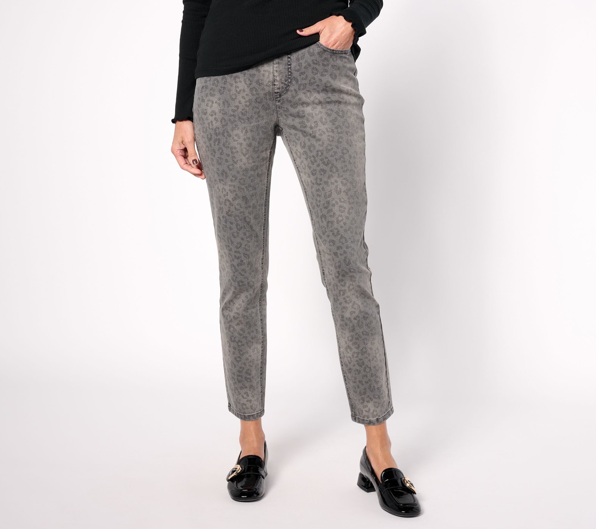 "As Is" Isaac Mizrahi Live! Regular True Denim Grey Print Jeans